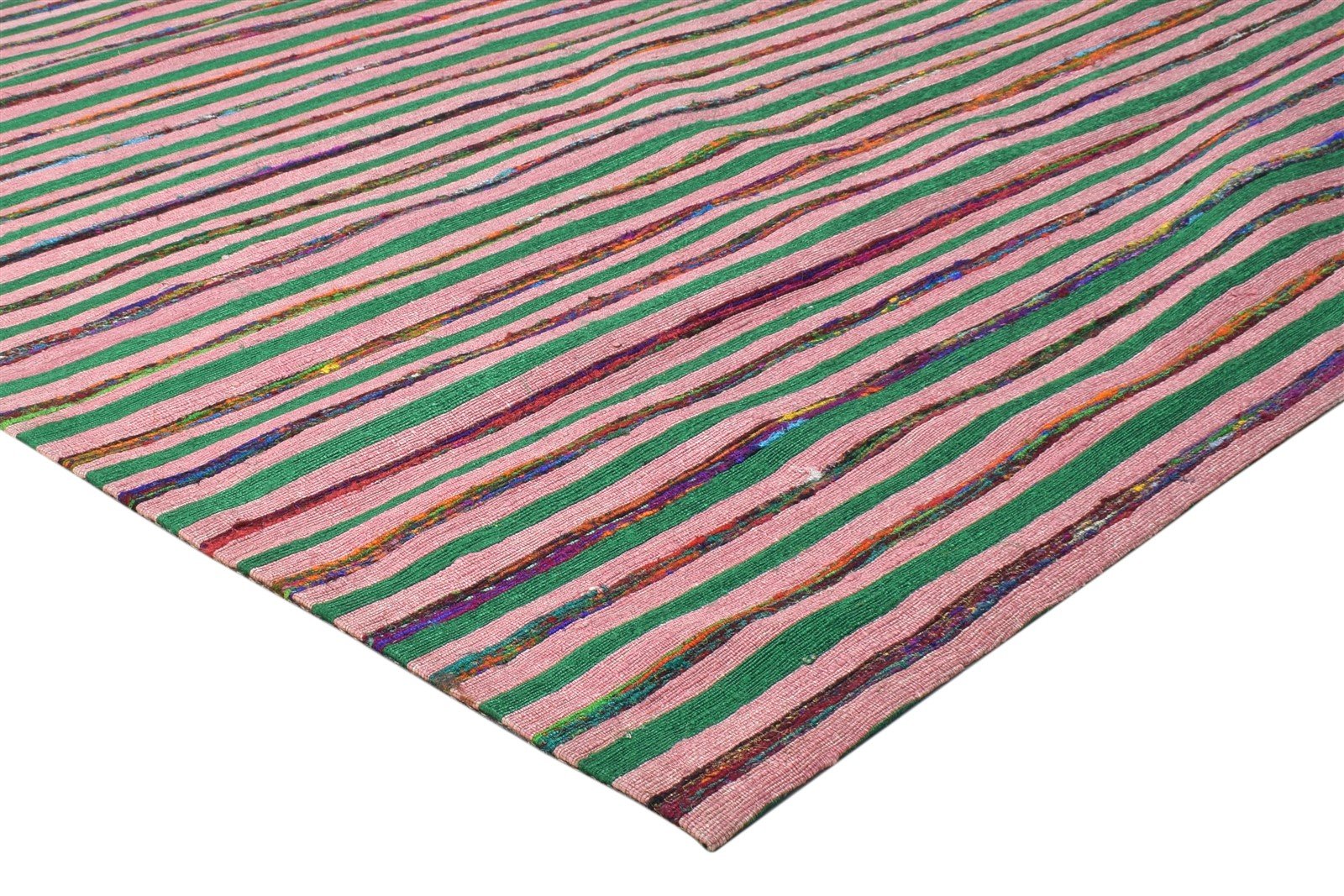 5X7 Rug Wool / Silk Pink Modern Jacquard Loom Bohemian Striped Room Size Carpet 