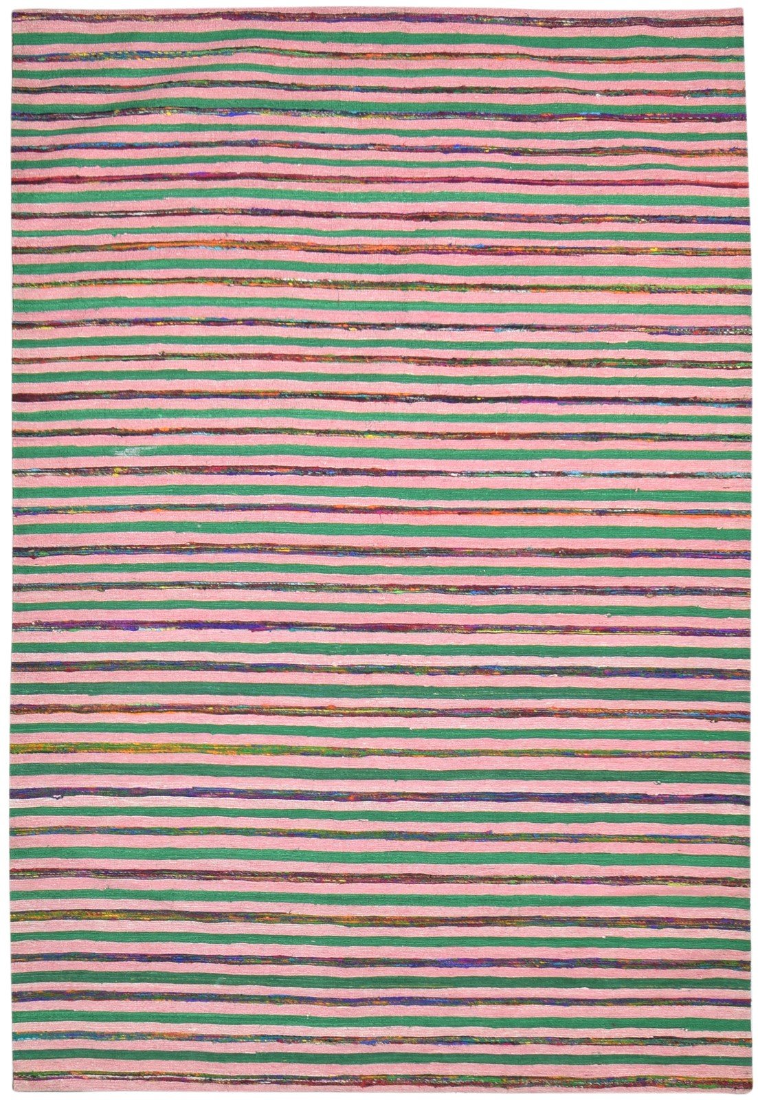 5X7 Rug Wool / Silk Pink Modern Jacquard Loom Bohemian Striped Room Size Carpet 