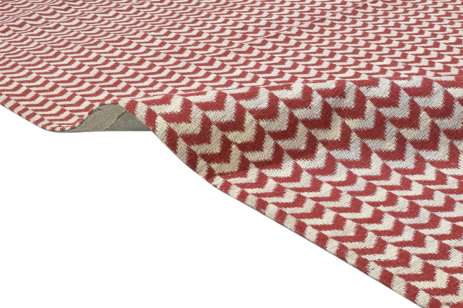 Wool / Silk Red Rug 5X7 Modern Jacquard Loom Scandinavian Chevron Room Size 