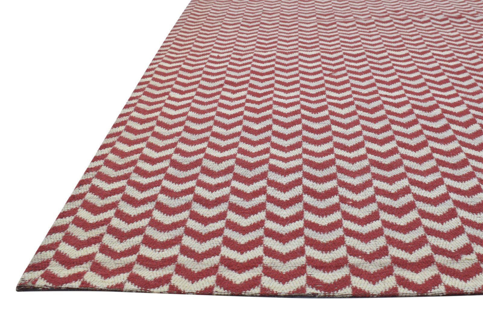 Wool / Silk Red Rug 5X7 Modern Jacquard Loom Scandinavian Chevron Room Size 