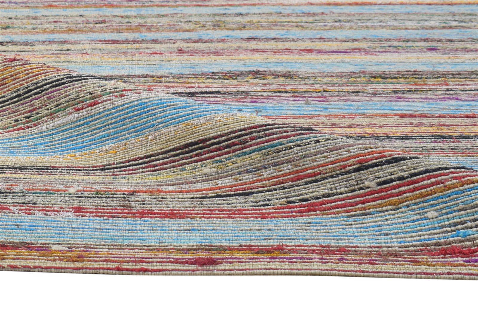 Jacquard Loom Colorful Wool / Silk Rug 5X7 Modern Bohemian Striped Room Size 