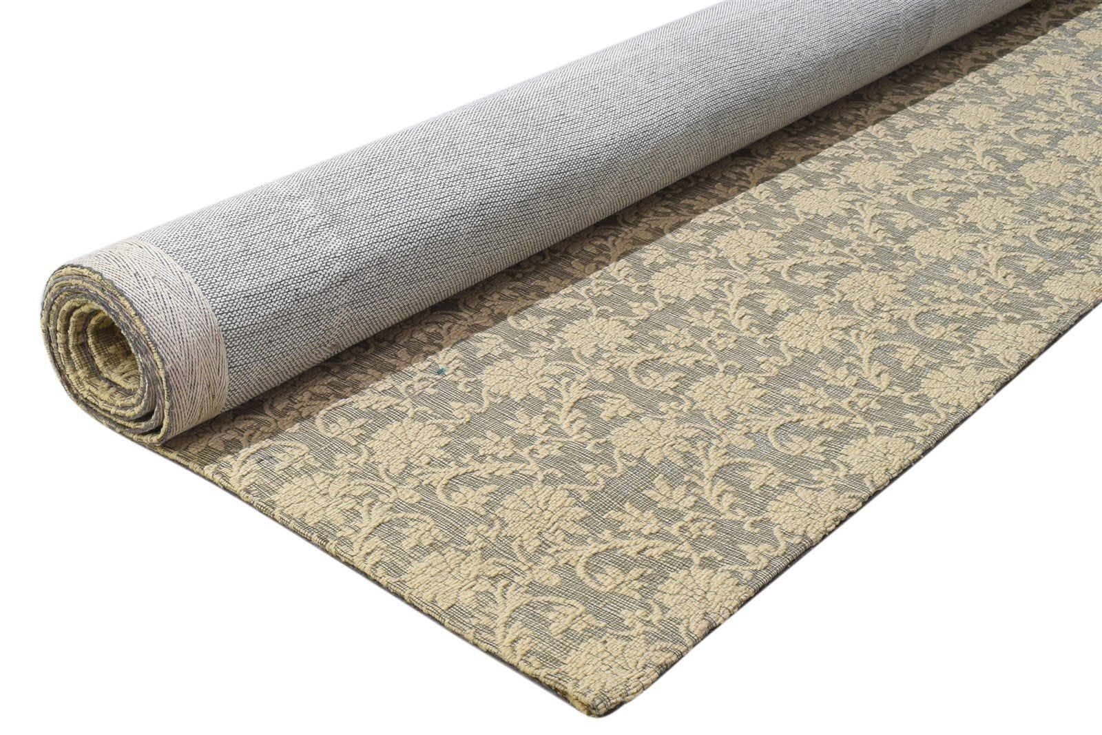 Jacquard Loom Grey Wool / Silk Rug 5X7 Modern French Floral Room Size Carpet 