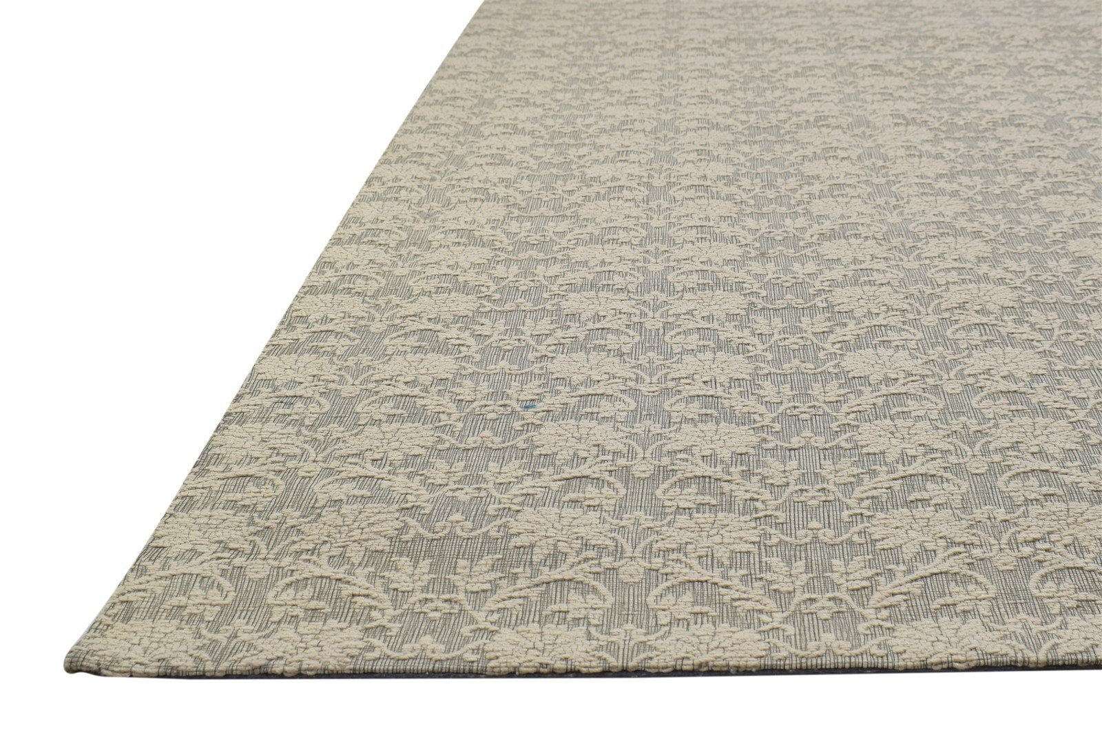 Jacquard Loom Grey Wool / Silk Rug 5X7 Modern French Floral Room Size Carpet 