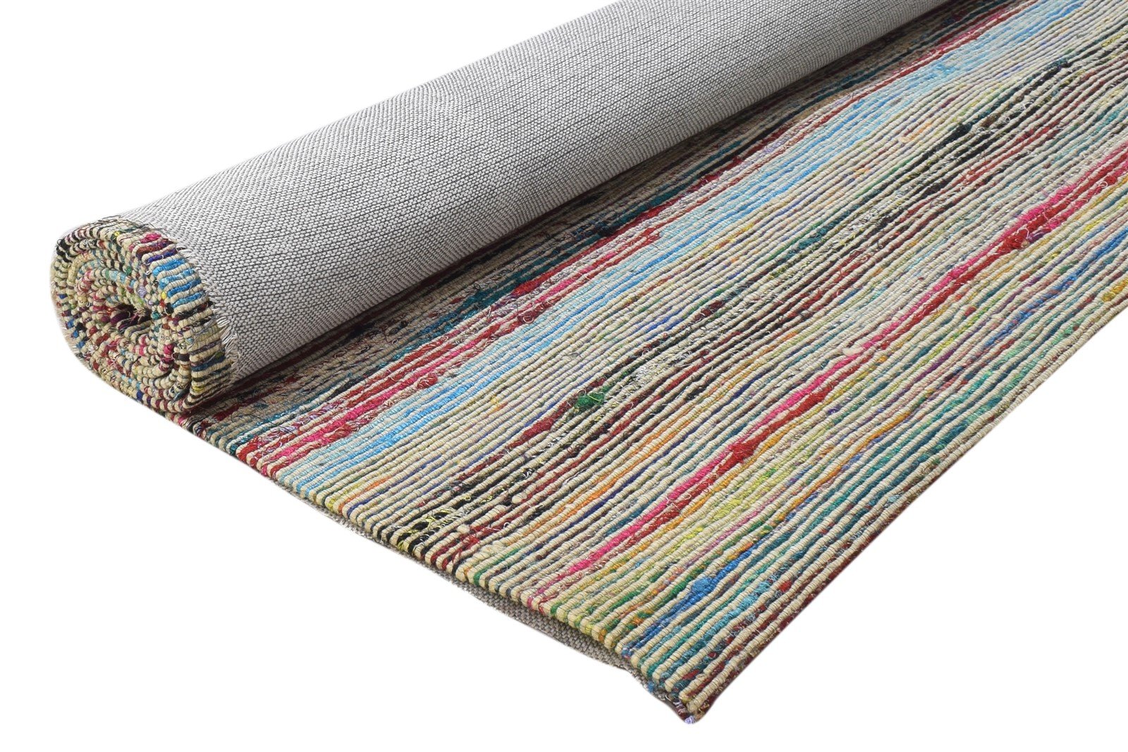 Color Wool / Silk Rug 5X7 Modern Jacquard Loom Bohemian Striped Room Size 