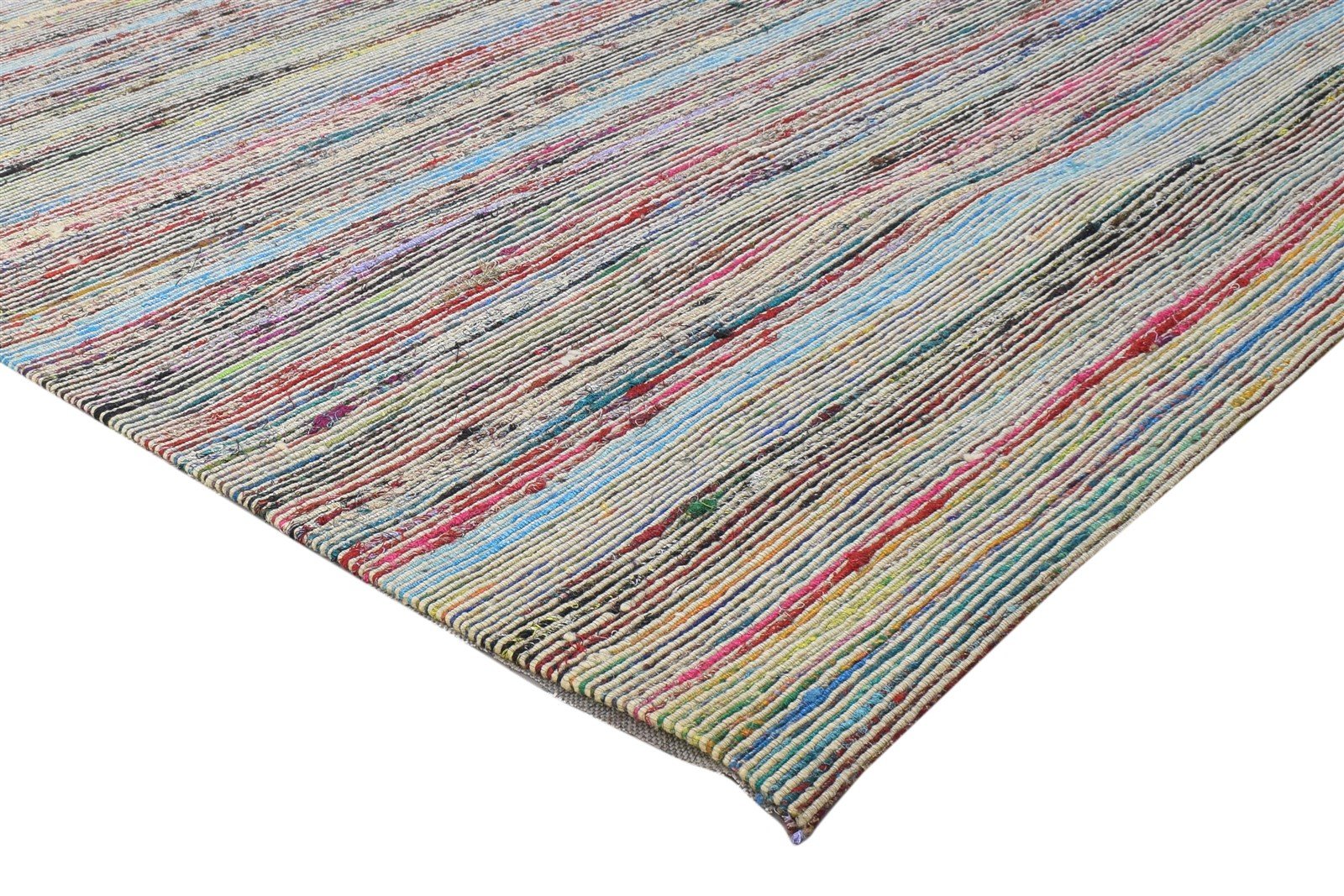 Color Wool / Silk Rug 5X7 Modern Jacquard Loom Bohemian Striped Room Size 