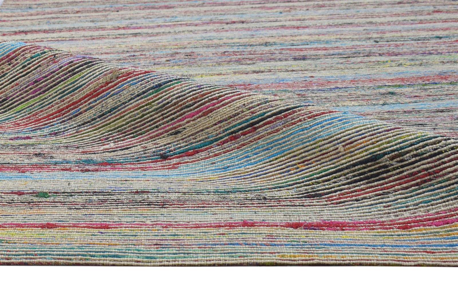 Color Wool / Silk Rug 5X7 Modern Jacquard Loom Bohemian Striped Room Size 