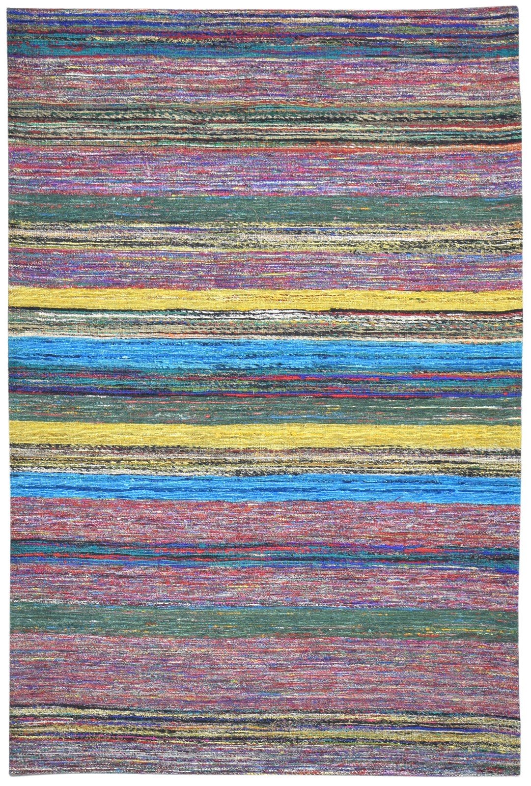 Wool / Silk Pink Rug 5X7 Modern Jacquard Loom Bohemian Striped Room Size Carpet 