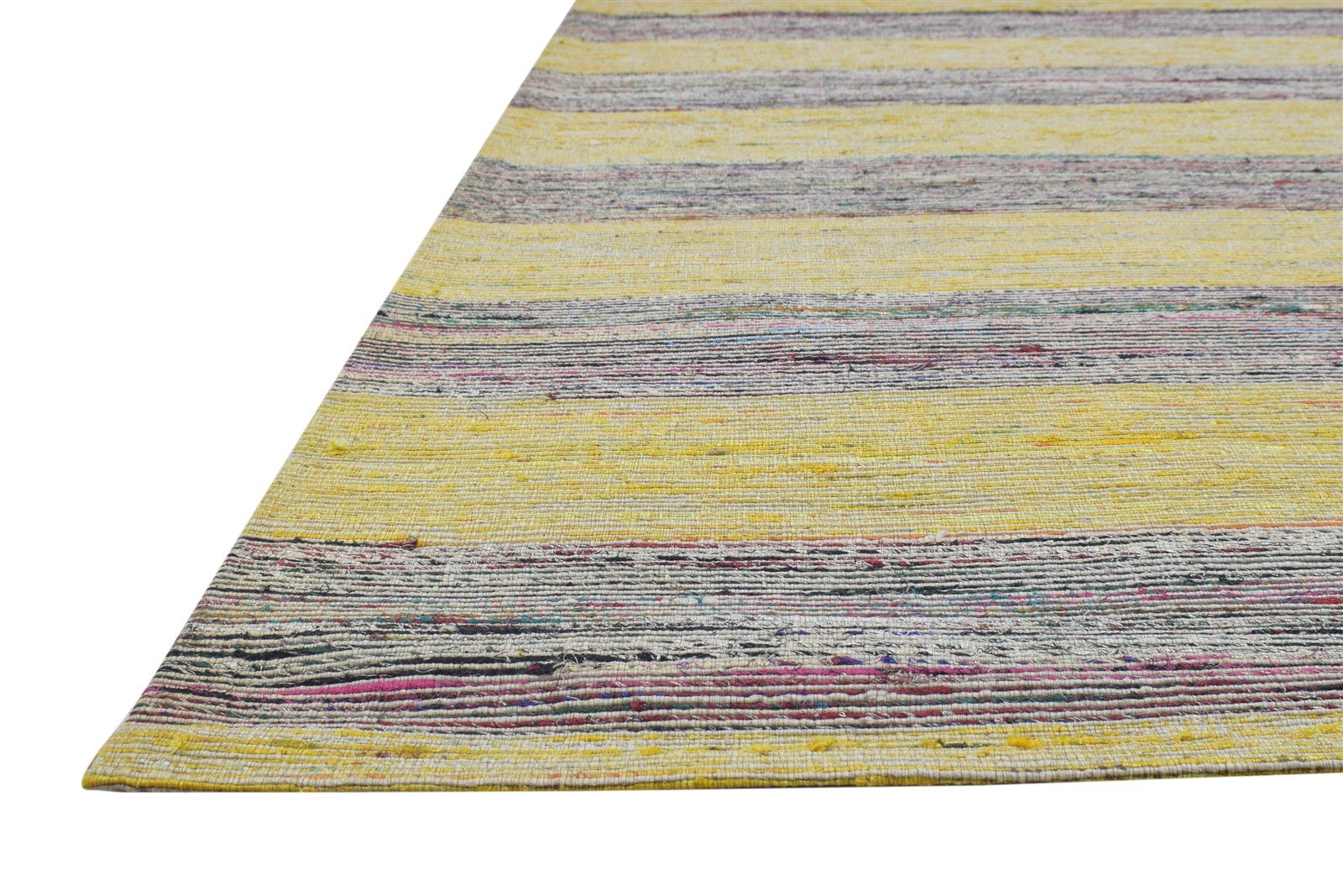 100% Wool / Art Silk Yellow Rug 5X7 Modern Jacquard Loom Bohemian Striped Room Size 