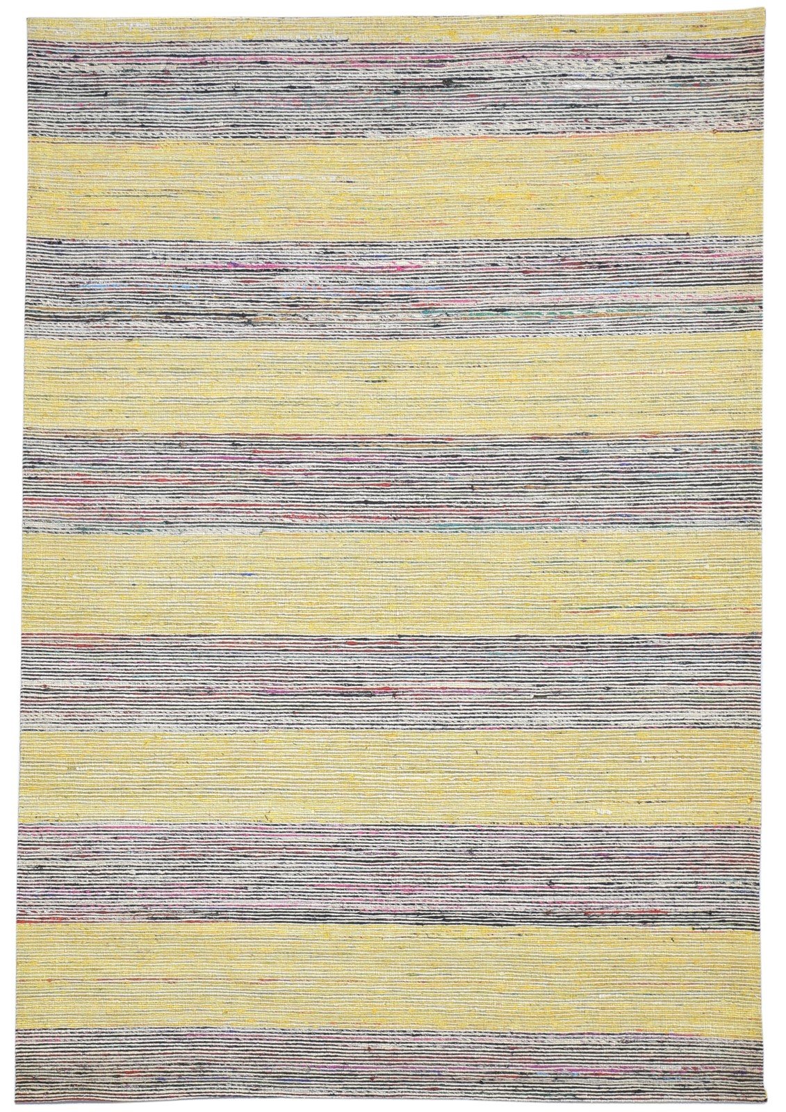 100% Wool / Art Silk Yellow Rug 5X7 Modern Jacquard Loom Bohemian Striped Room Size 