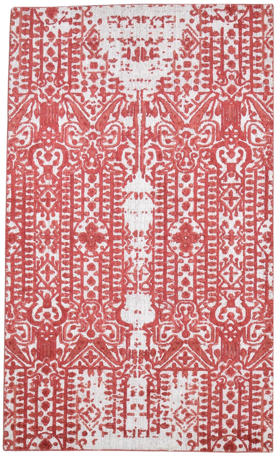 Red Silk Rug 5' X 8' Modern Jacquard Loom Indian Abstract Room Size Carpet 