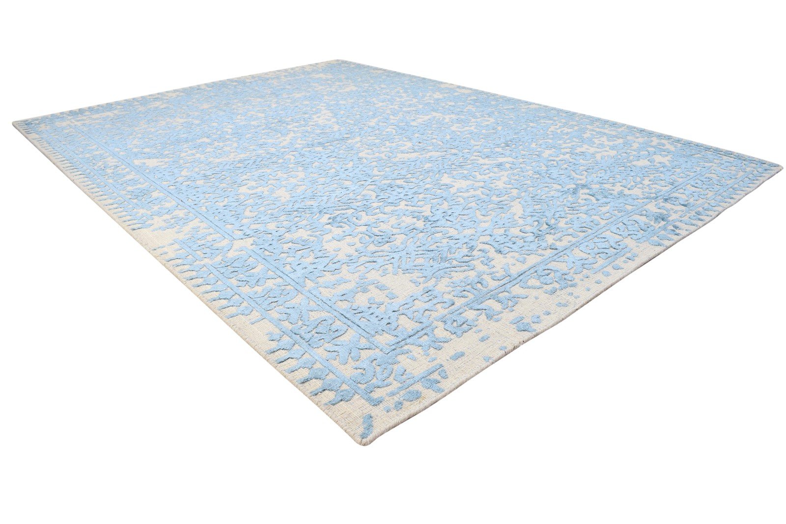 5' X 7' Rug Wool Blue Modern Hand Woven Indian Abstract Room Size Carpet 