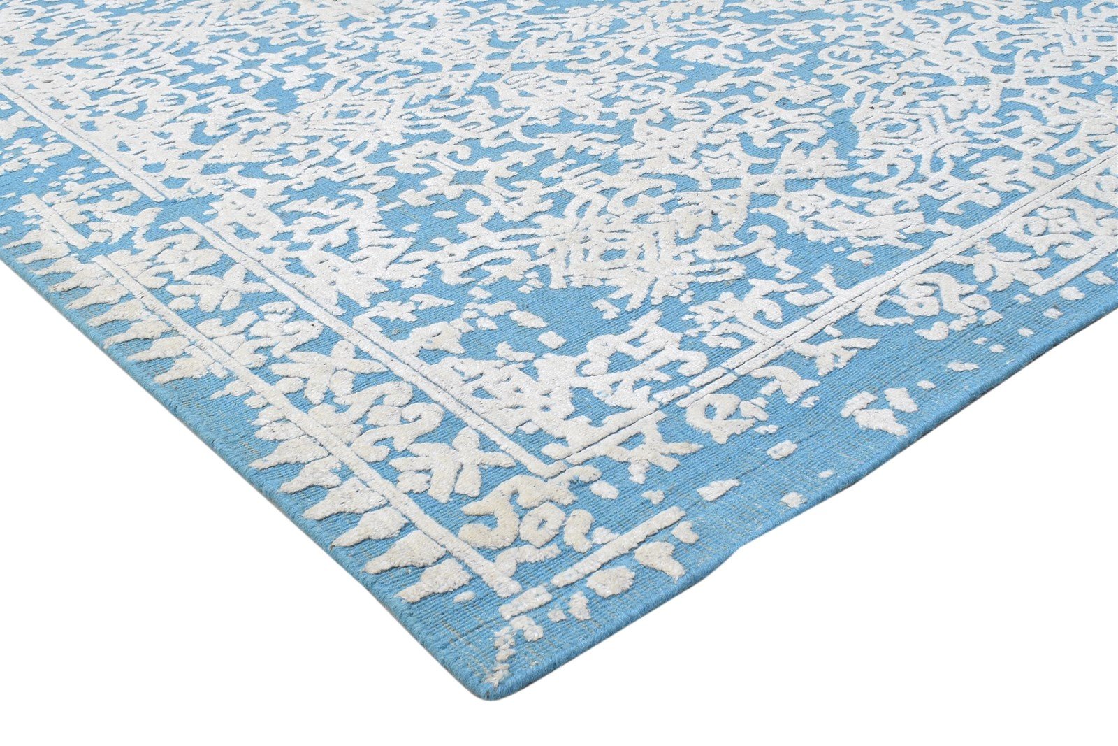 Hand Woven Blue Wool Rug 5' X 8' Modern Indian Abstract Room Size Carpet 