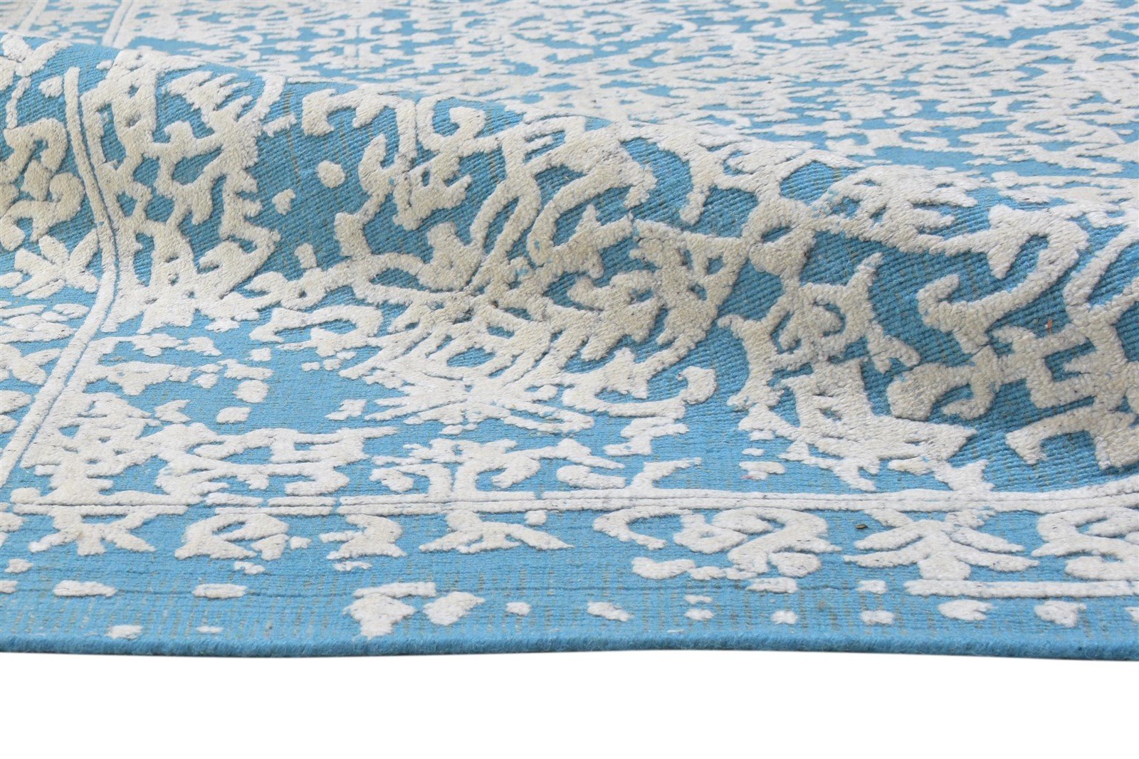 Hand Woven Blue Wool Rug 5' X 8' Modern Indian Abstract Room Size Carpet 