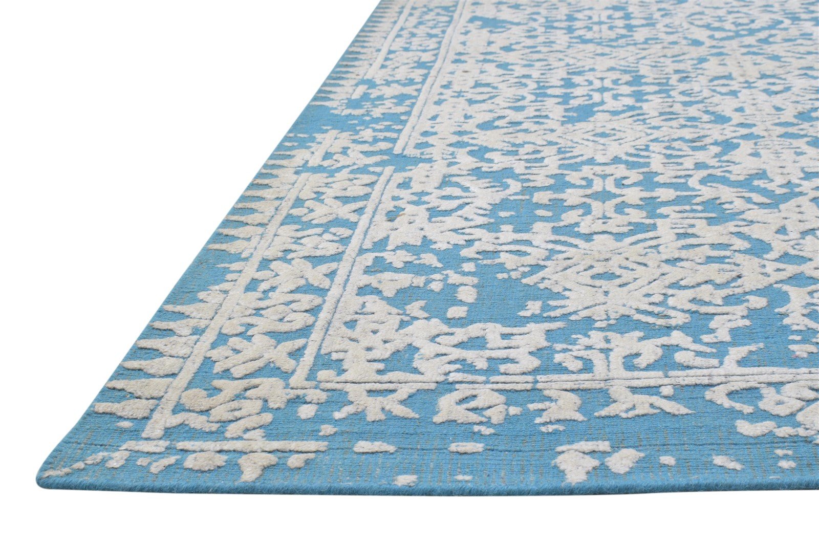 Hand Woven Blue Wool Rug 5' X 8' Modern Indian Abstract Room Size Carpet 