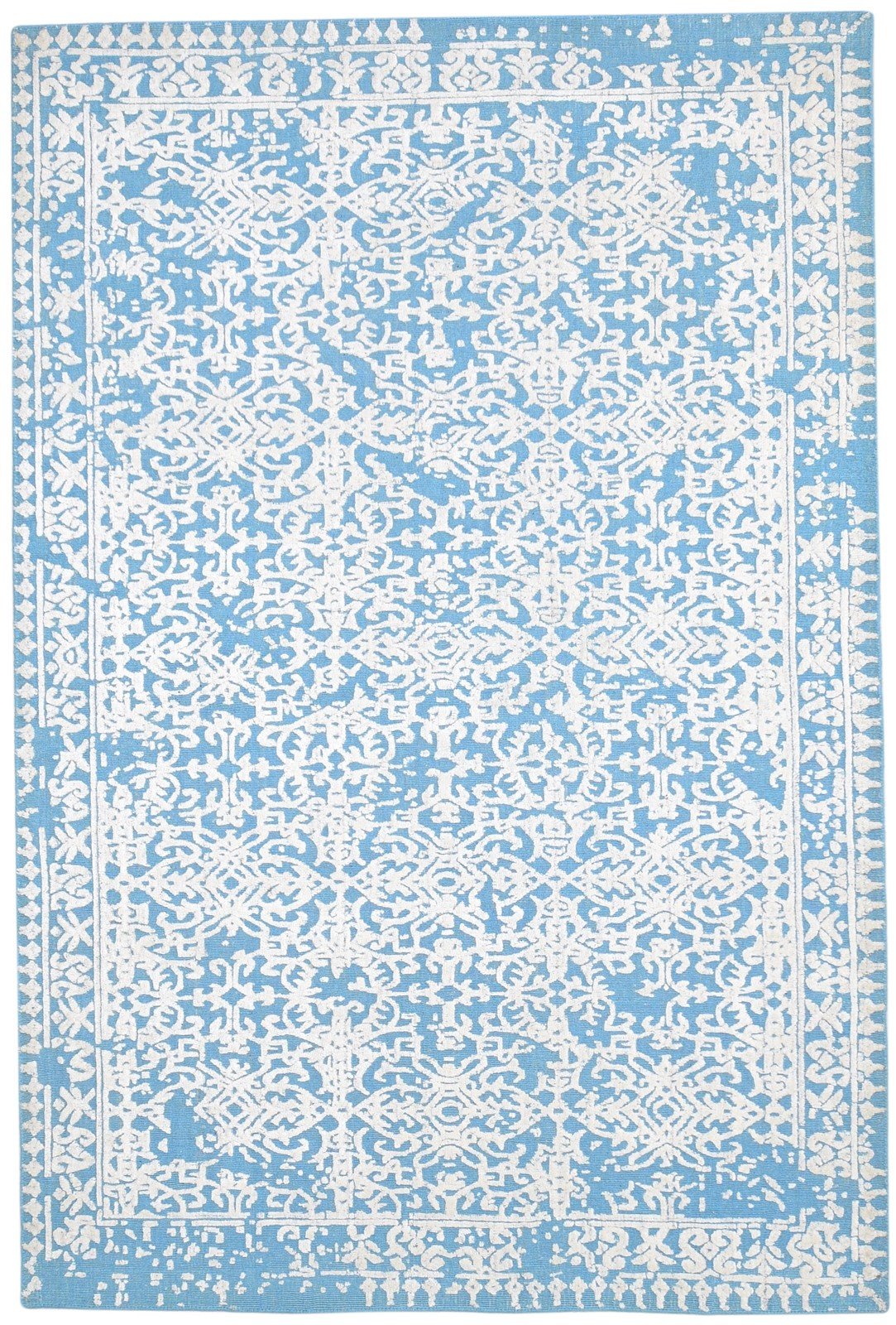 Hand Woven Blue Wool Rug 5' X 8' Modern Indian Abstract Room Size Carpet 