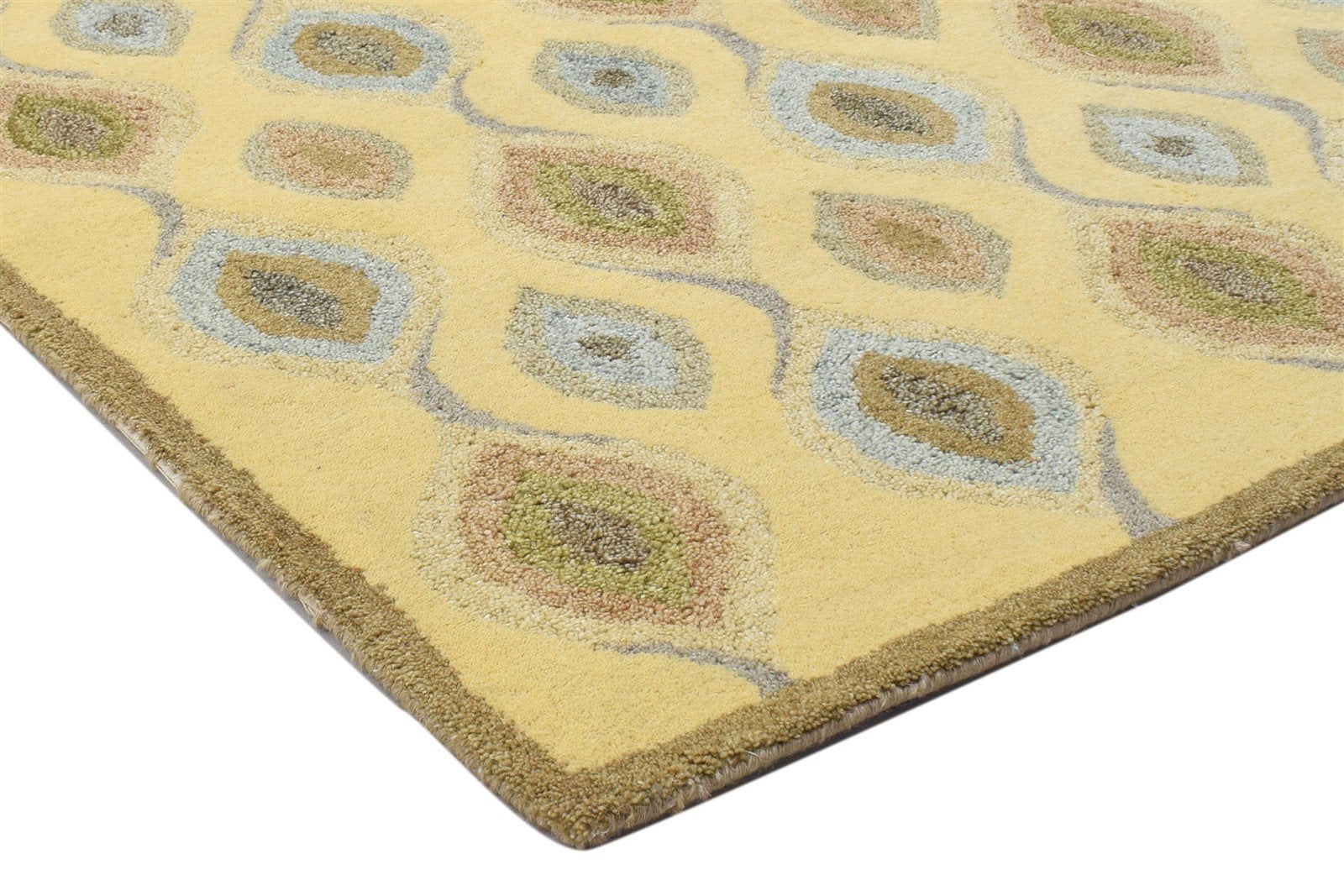 Wool Gold Rug 3' X 5' Modern Hand Tufted Moroccan Diamond Room Size Carpet 