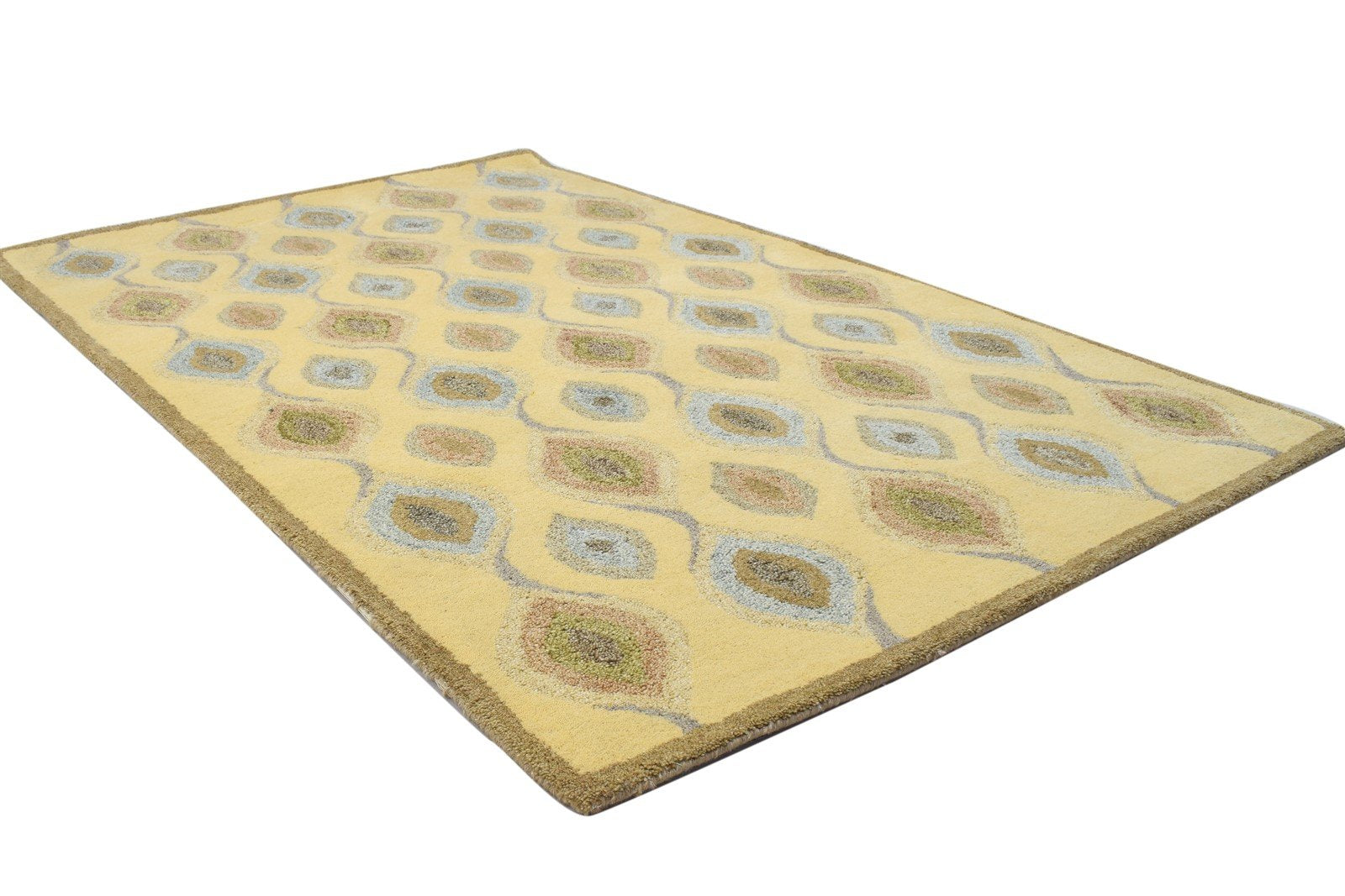 Wool Gold Rug 3' X 5' Modern Hand Tufted Moroccan Diamond Room Size Carpet 