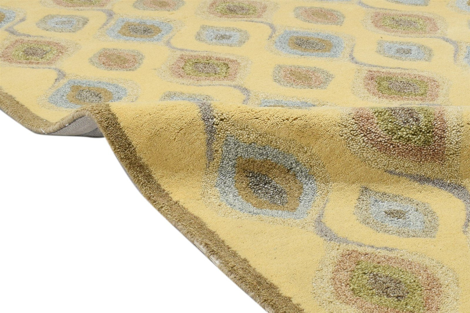 Wool Gold Rug 3' X 5' Modern Hand Tufted Moroccan Diamond Room Size Carpet 