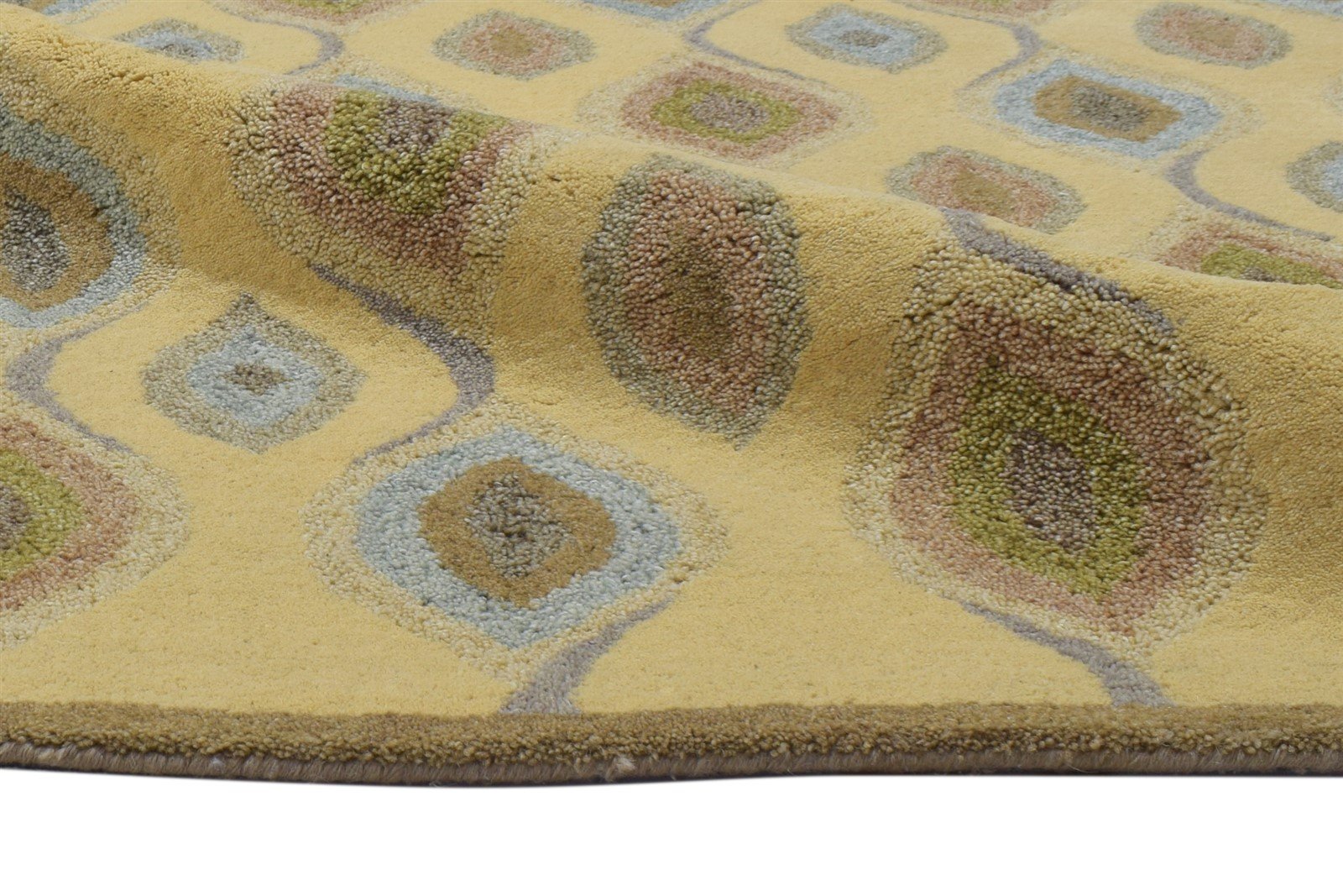 Wool Gold Rug 3' X 5' Modern Hand Tufted Moroccan Diamond Room Size Carpet 