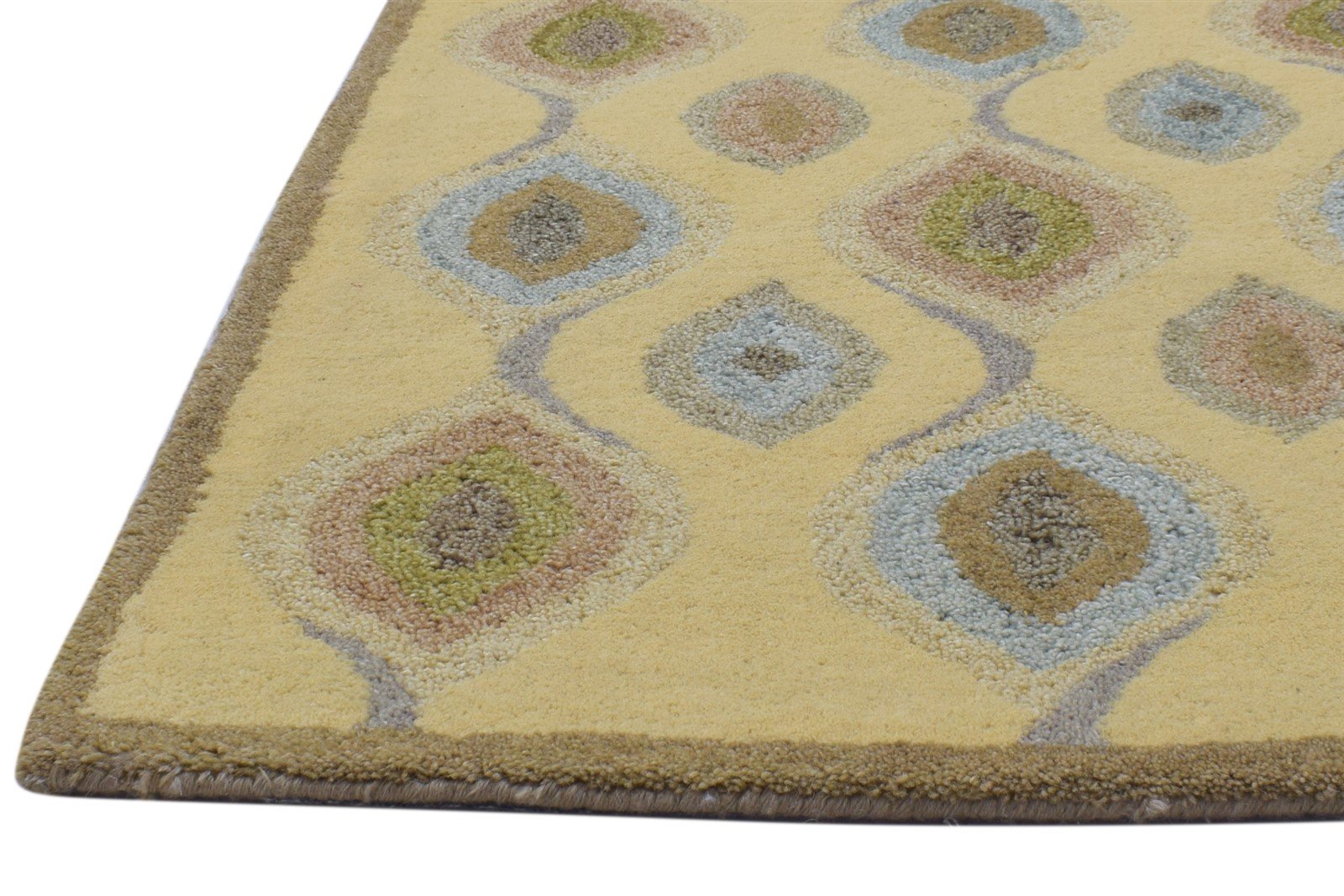 Wool Gold Rug 3' X 5' Modern Hand Tufted Moroccan Diamond Room Size Carpet 