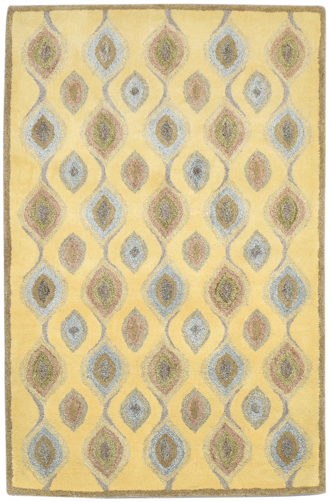 Wool Gold Rug 3' X 5' Modern Hand Tufted Moroccan Diamond Room Size Carpet 