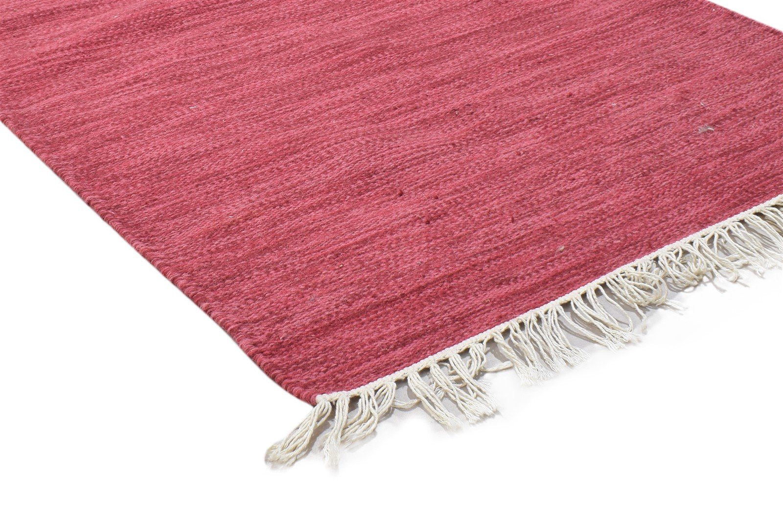 Wool Red Rug 3' X 5' Modern Dhurrie Scandinavian Solid Small Carpet 