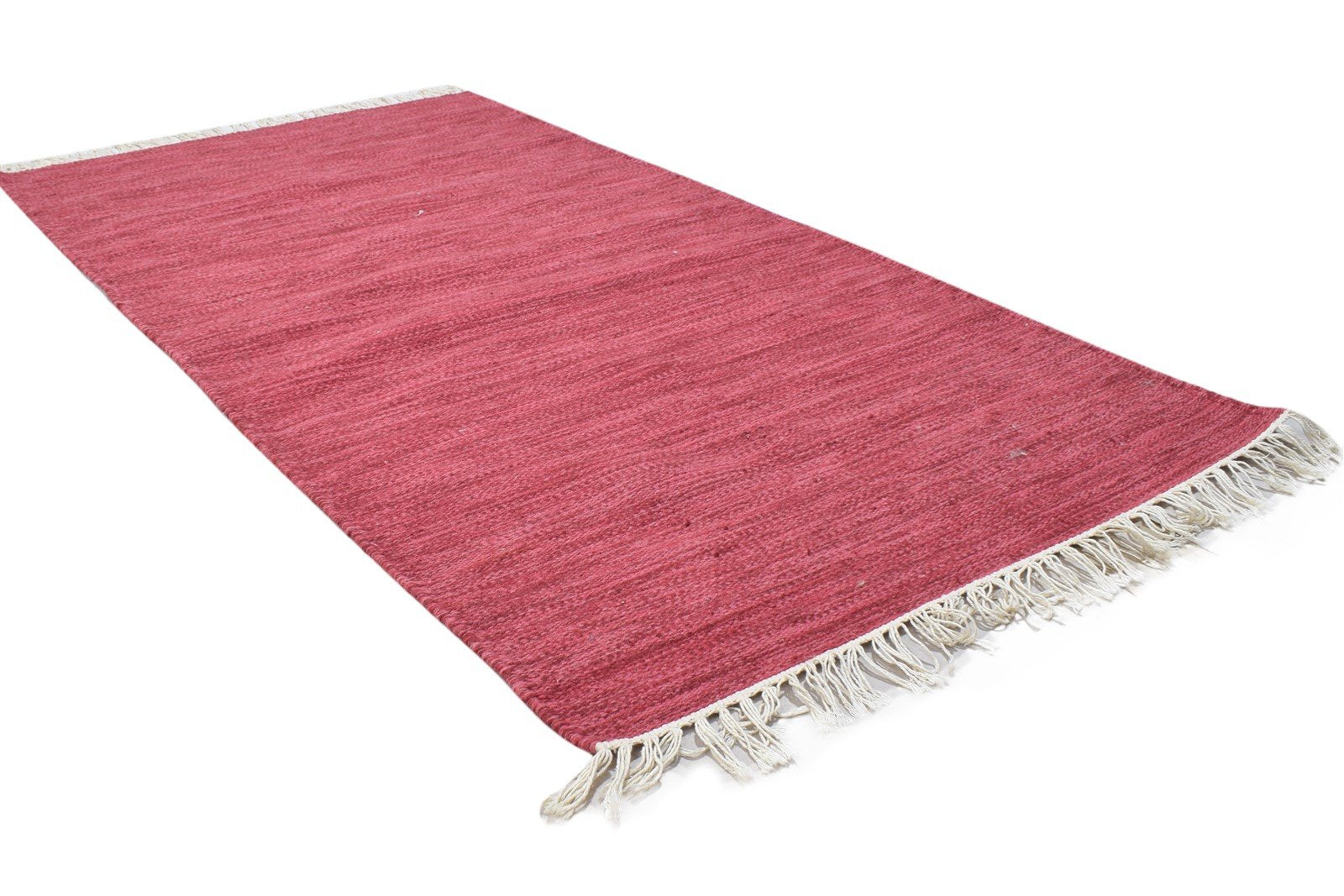 Wool Red Rug 3' X 5' Modern Dhurrie Scandinavian Solid Small Carpet 