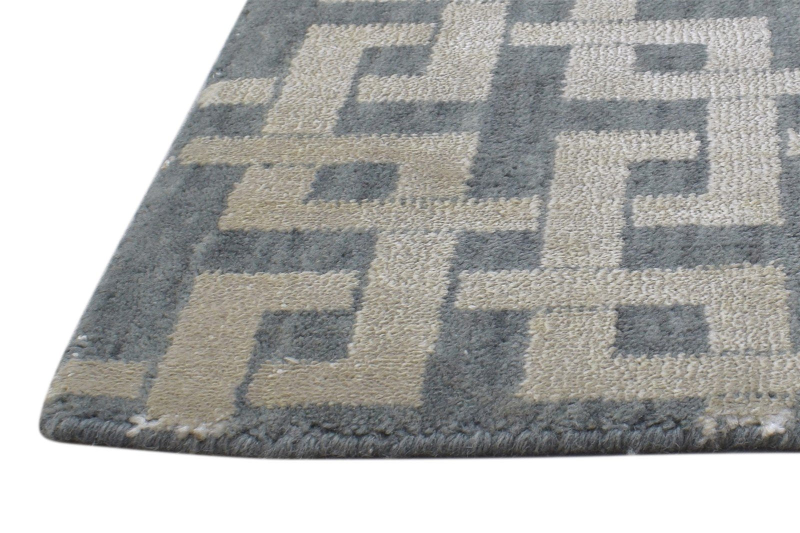 Jacquard Loom Dark Grey Silk Rug 2X3 Modern Scandinavian Geometric Small Carpet 