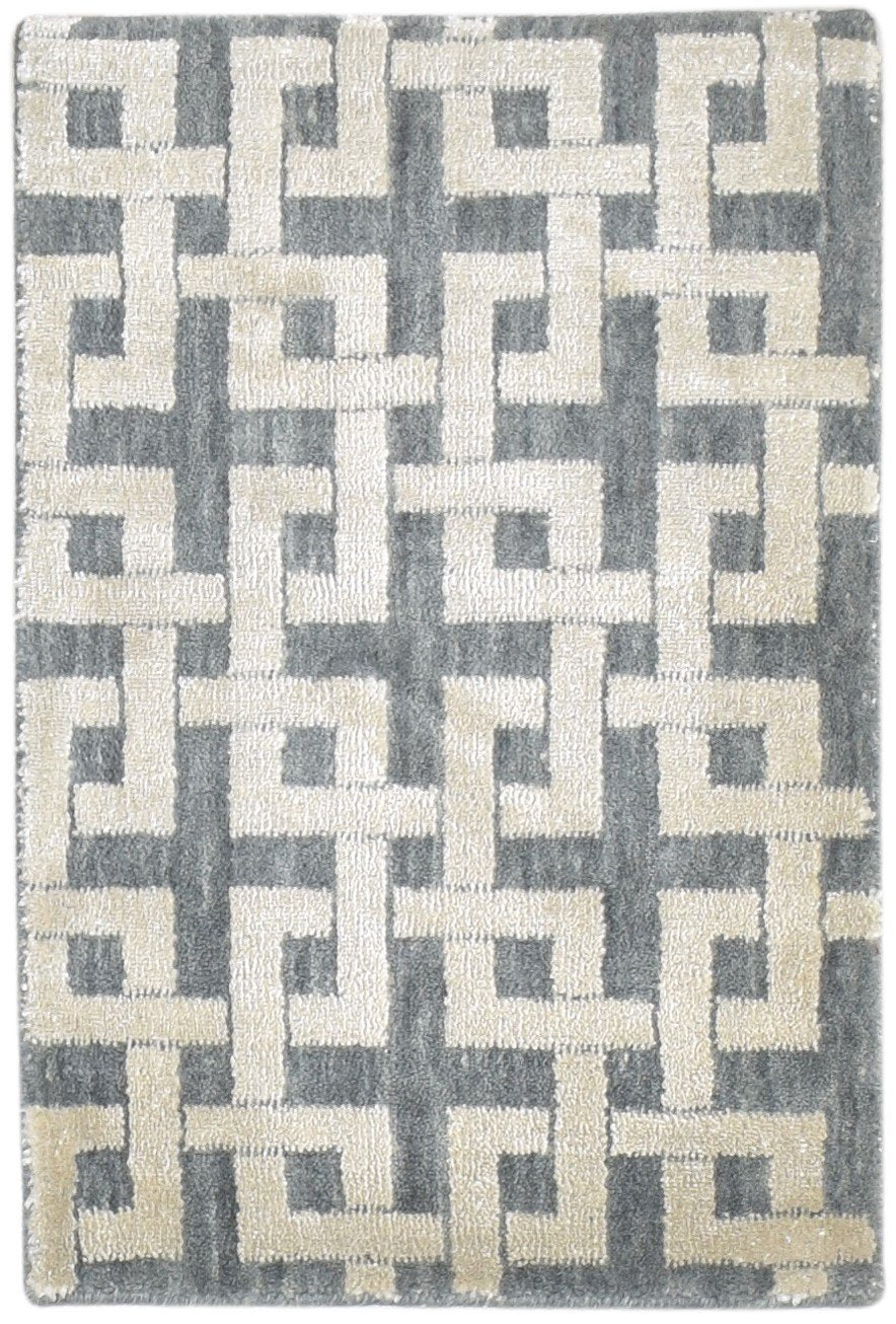 Jacquard Loom Dark Grey Silk Rug 2X3 Modern Scandinavian Geometric Small Carpet 