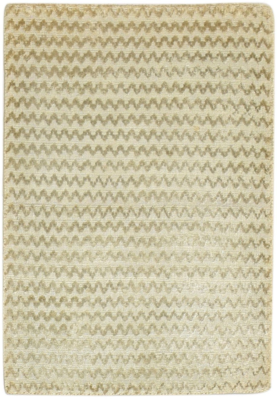 Hand Woven Sage Silk Rug 2' X 3' Modern Scandinavian Chevron Small Carpet 