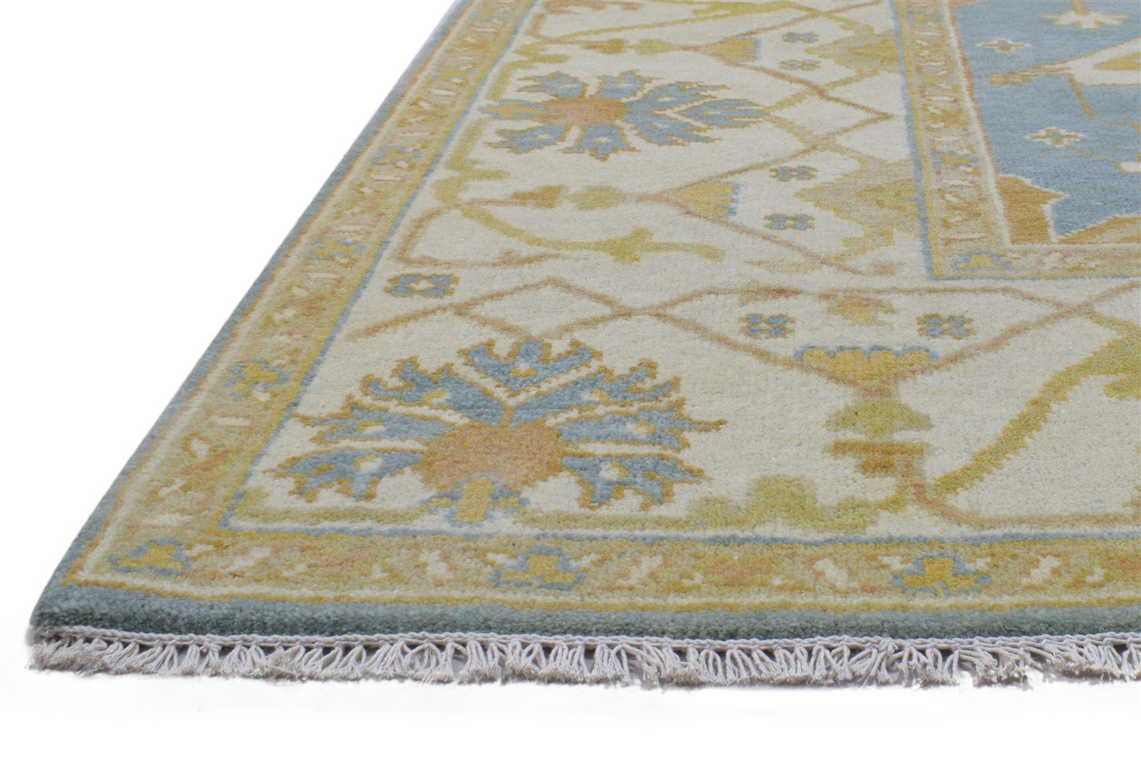 Blue Wool Rug 8' X 10' Persian Hand Knotted Oushak Oriental Large Carpet 