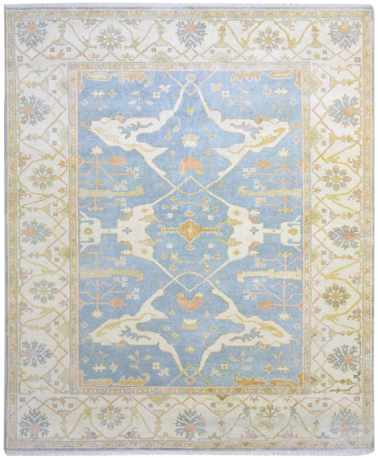 Blue Wool Rug 8' X 10' Persian Hand Knotted Oushak Oriental Large Carpet 