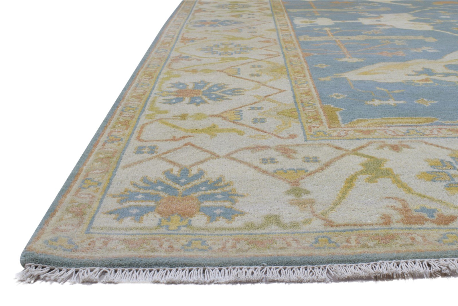 Wool Blue Rug 8' X 10' Persian Hand Knotted Oushak Oriental Large Carpet 