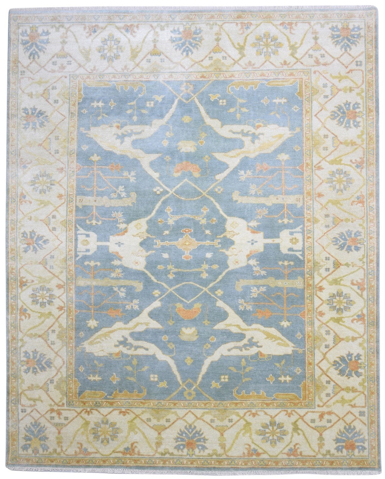 Wool Blue Rug 8' X 10' Persian Hand Knotted Oushak Oriental Large Carpet 