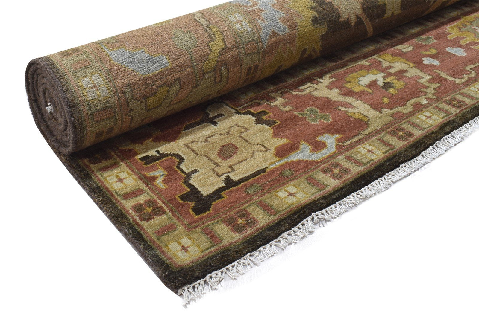 Hand Knotted Brown Wool Rug 8' X 11' Persian Oushak Oriental Large Carpet  Area Rug 
