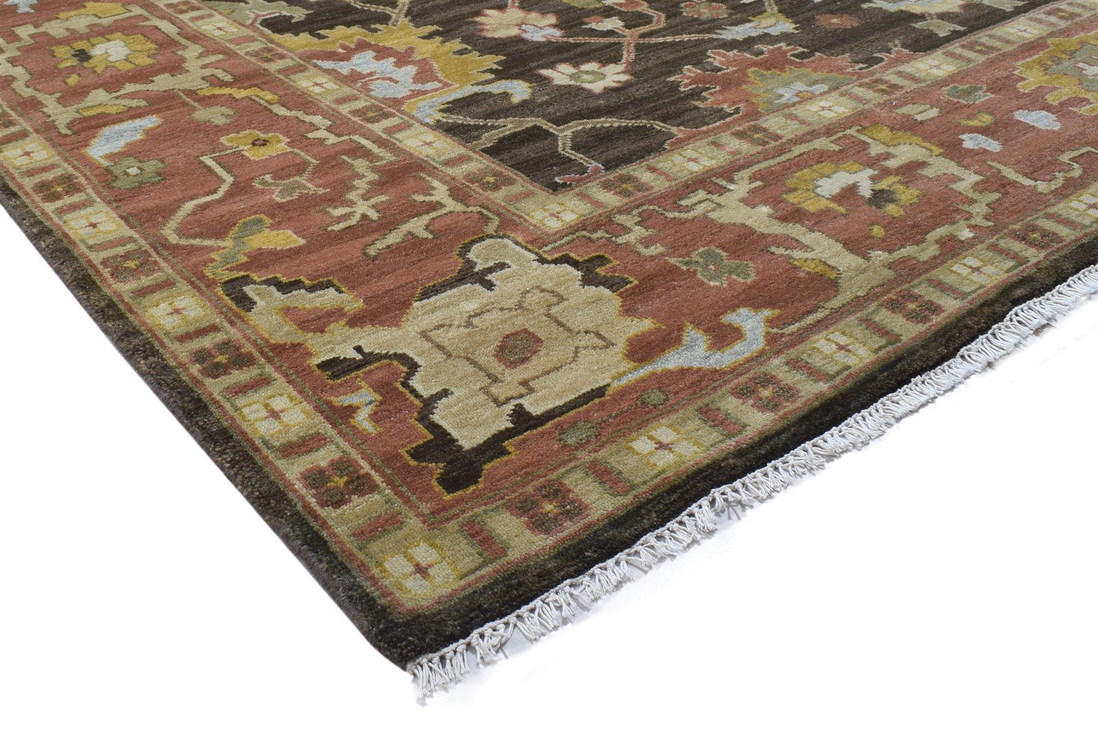 Hand Knotted Brown Wool Rug 8' X 11' Persian Oushak Oriental Large Carpet 