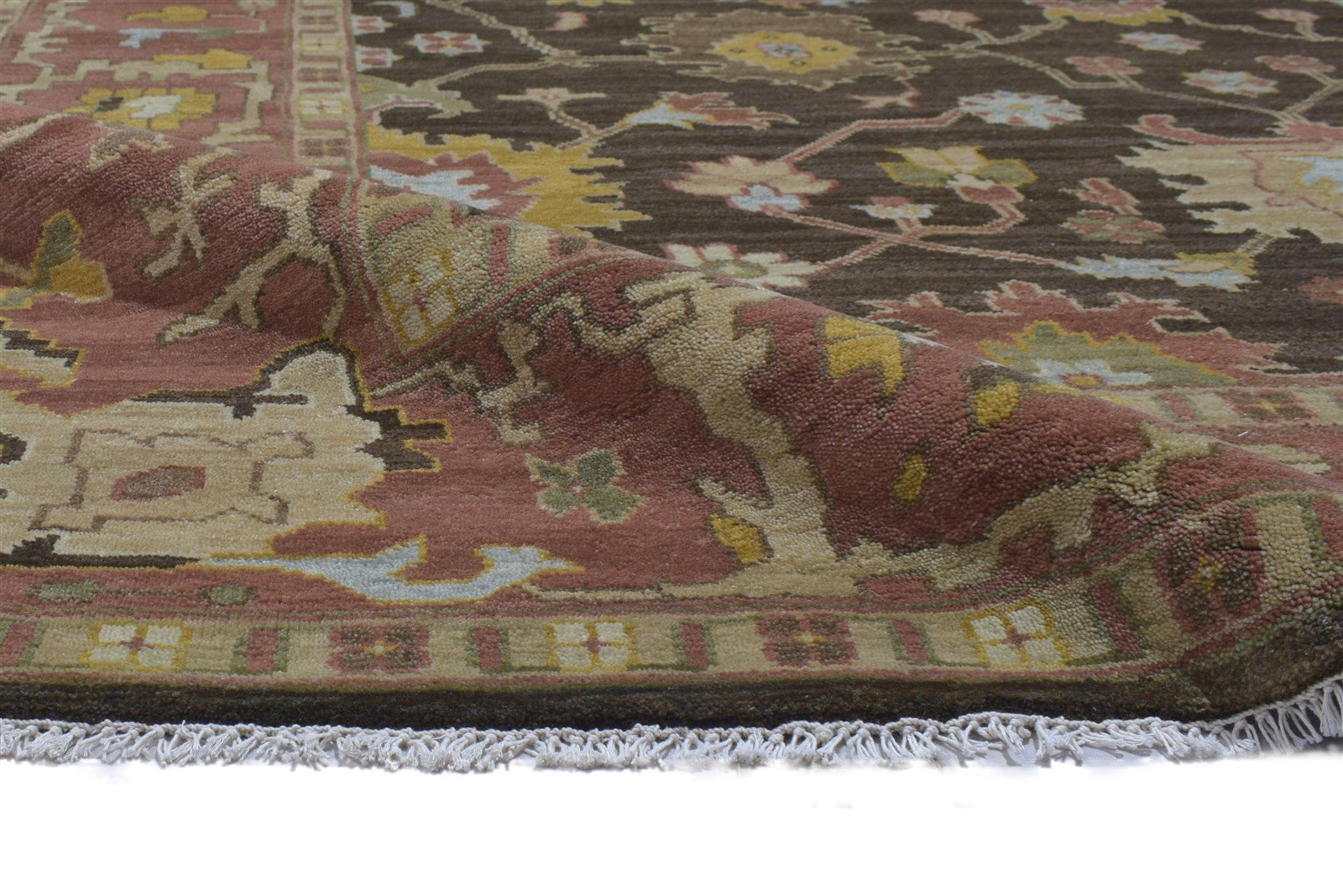 Hand Knotted Brown Wool Rug 8' X 11' Persian Oushak Oriental Large Carpet 