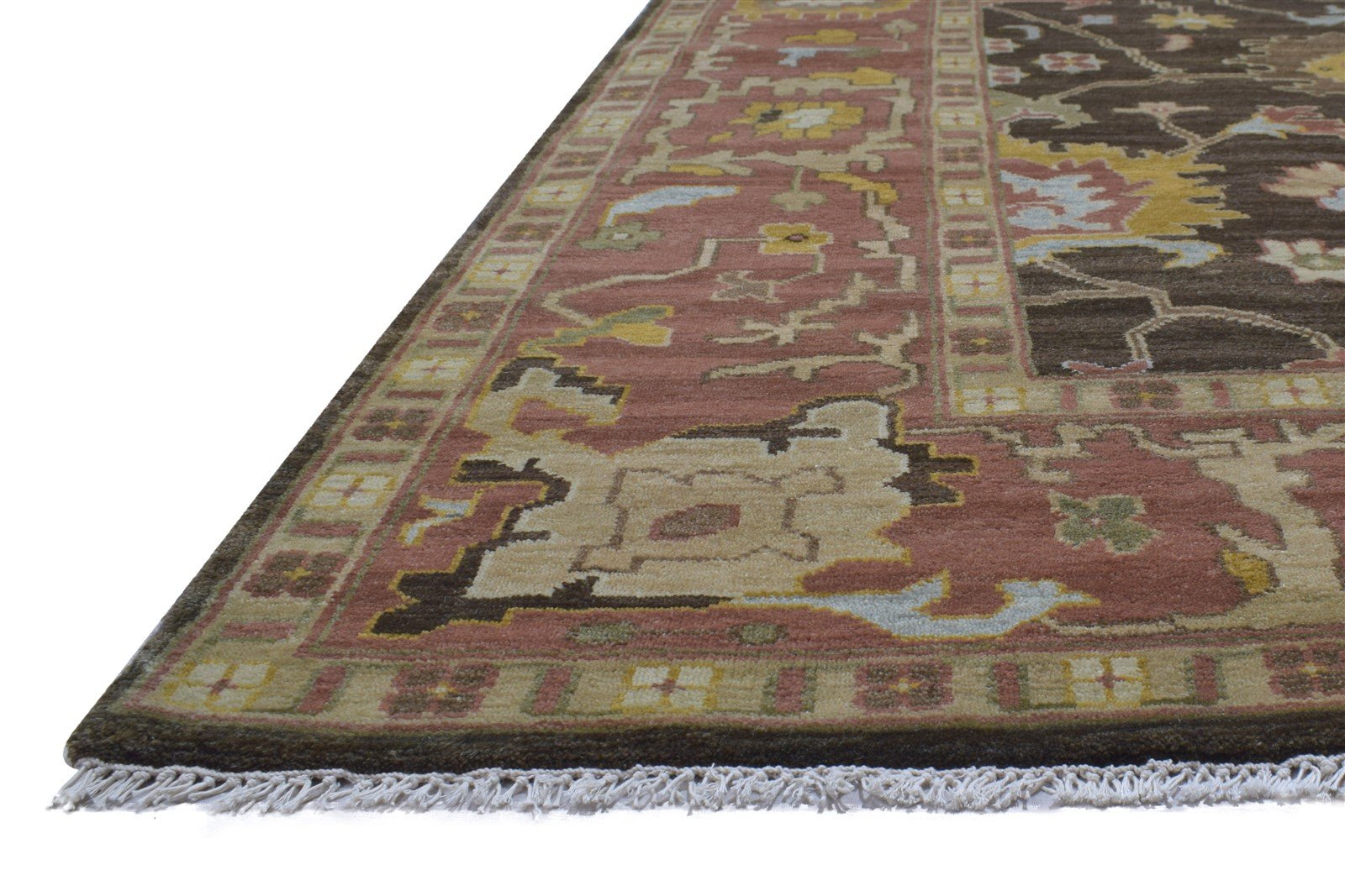 Hand Knotted Brown Wool Rug 8' X 11' Persian Oushak Oriental Large Carpet 