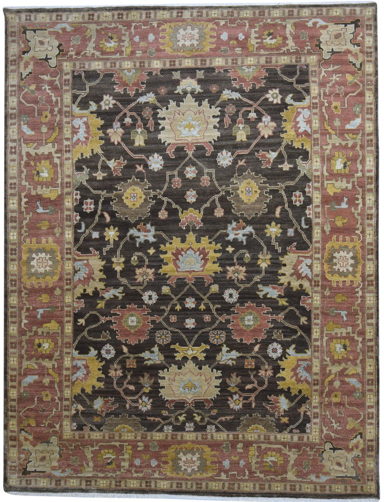 Hand Knotted Brown Wool Rug 8' X 11' Persian Oushak Oriental Large Carpet 