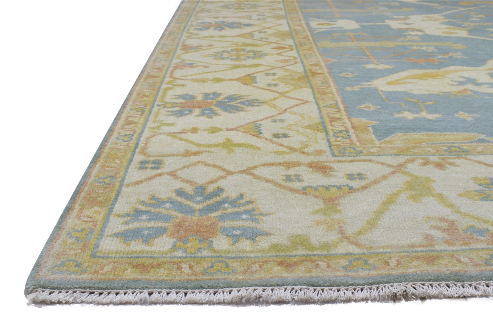 Wool Blue Rug 8' X 10' Persian Hand Knotted Oushak Oriental Large Carpet 