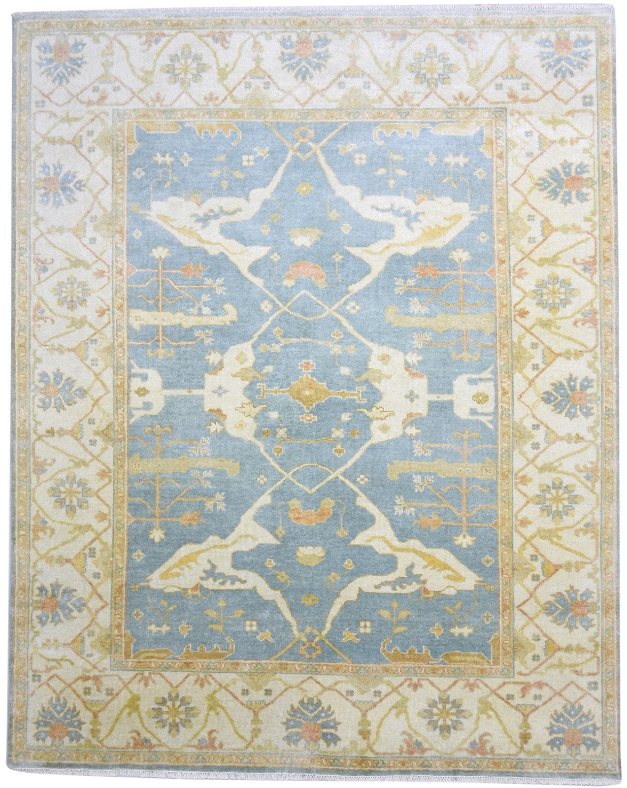 Wool Blue Rug 8' X 10' Persian Hand Knotted Oushak Oriental Large Carpet 