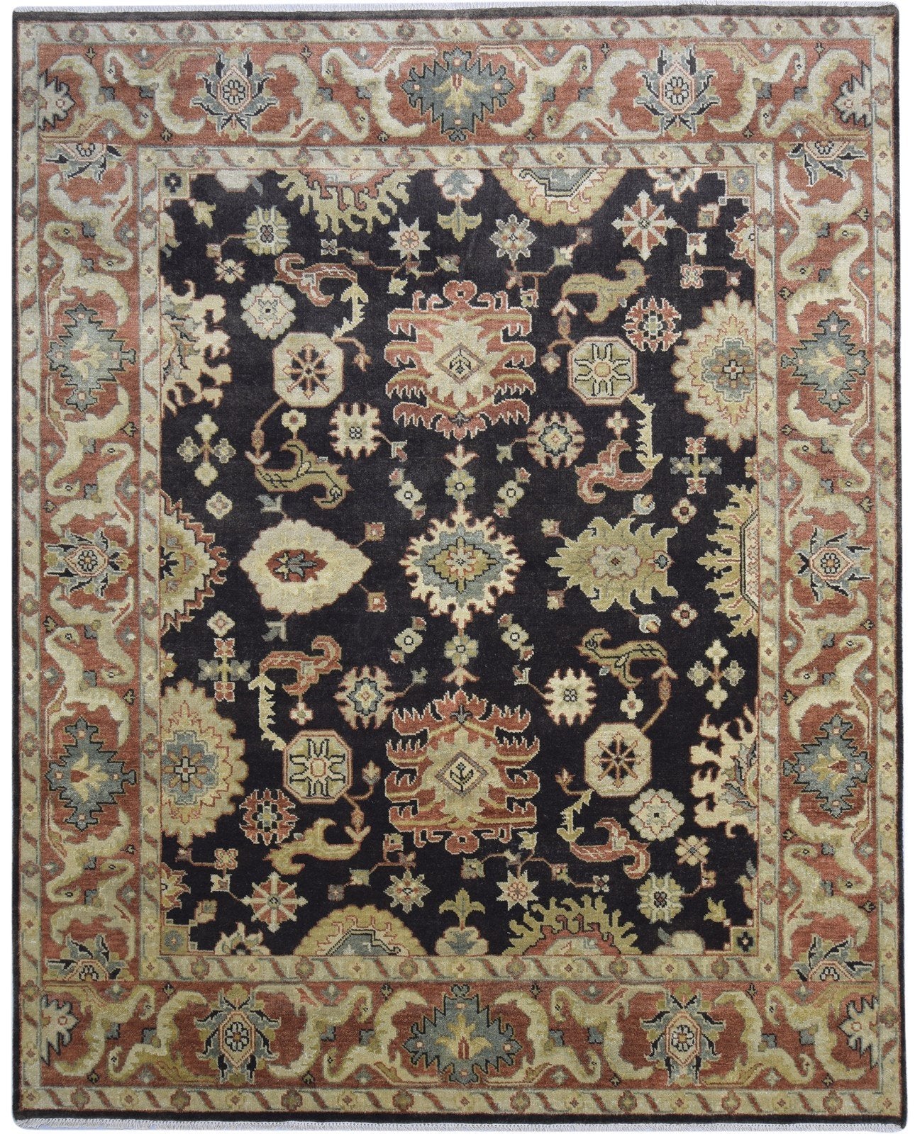 Hand Knotted Charcoal Wool Rug 8' X 10' Persian Oushak Oriental Large Carpet 