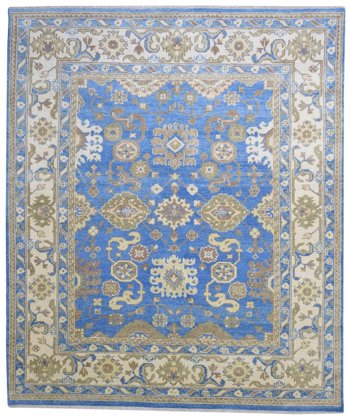 Wool Blue Rug 8' X 10' Persian Hand Knotted Oushak Oriental Large Carpet 