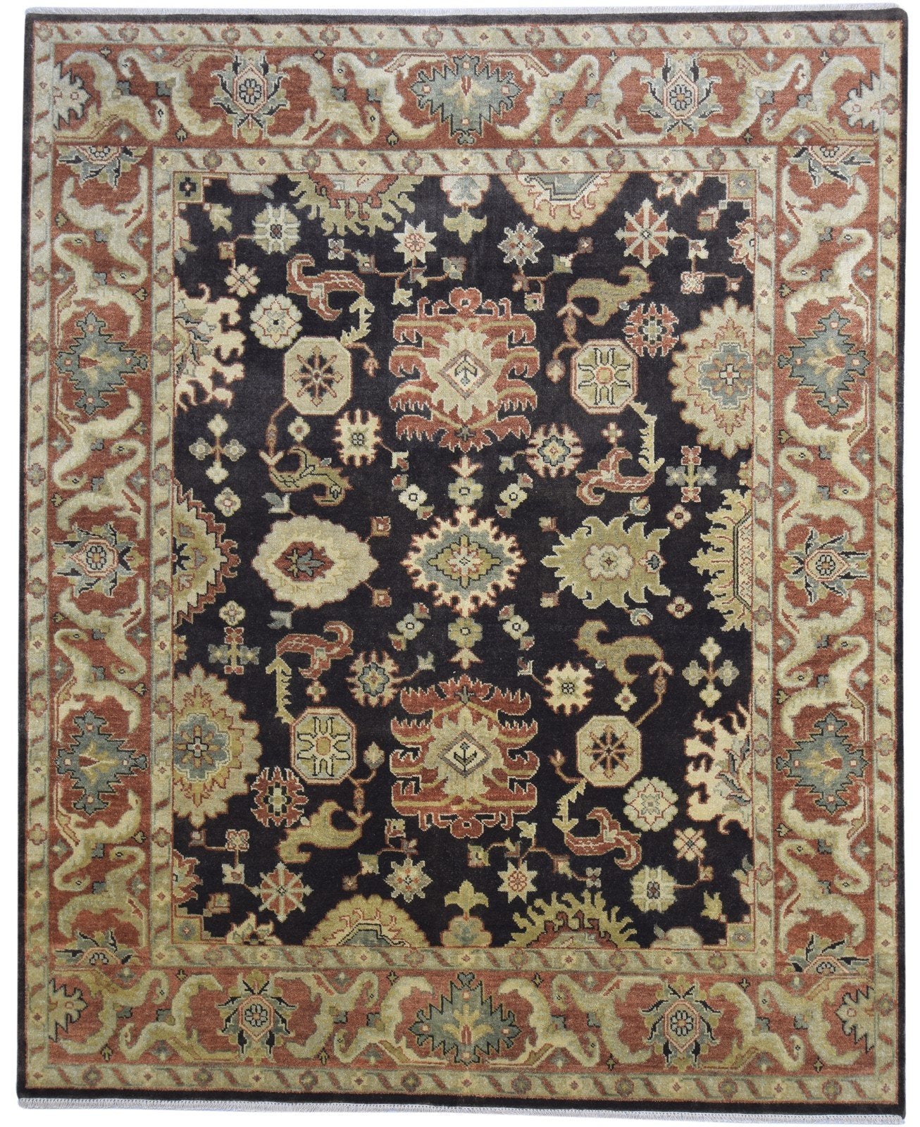 Hand Knotted Black Wool Rug 8' X 10' Persian Oushak Oriental Large Carpet 