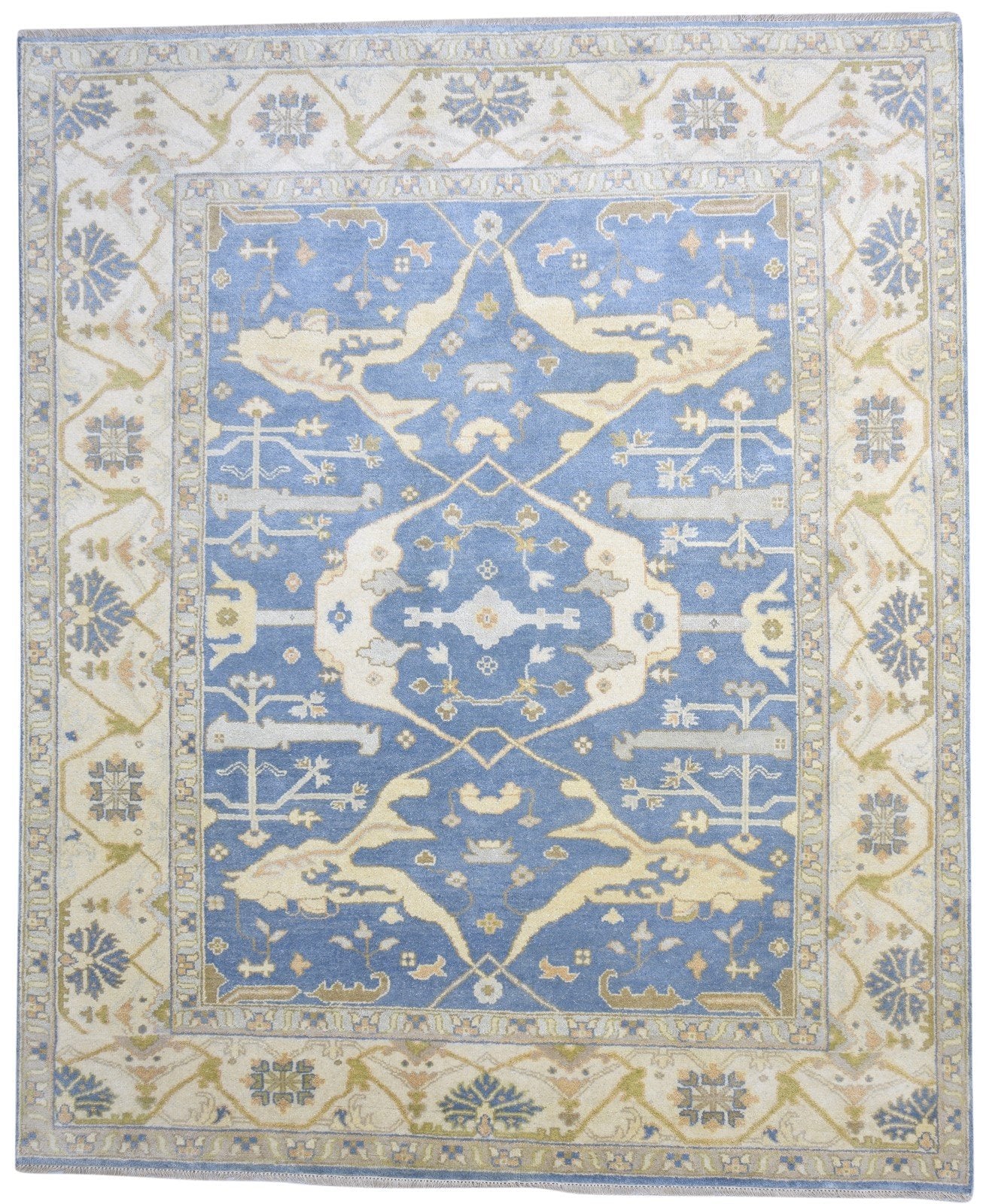 Wool Blue Rug 8' X 10' Persian Hand Knotted Oushak Oriental Large Carpet 