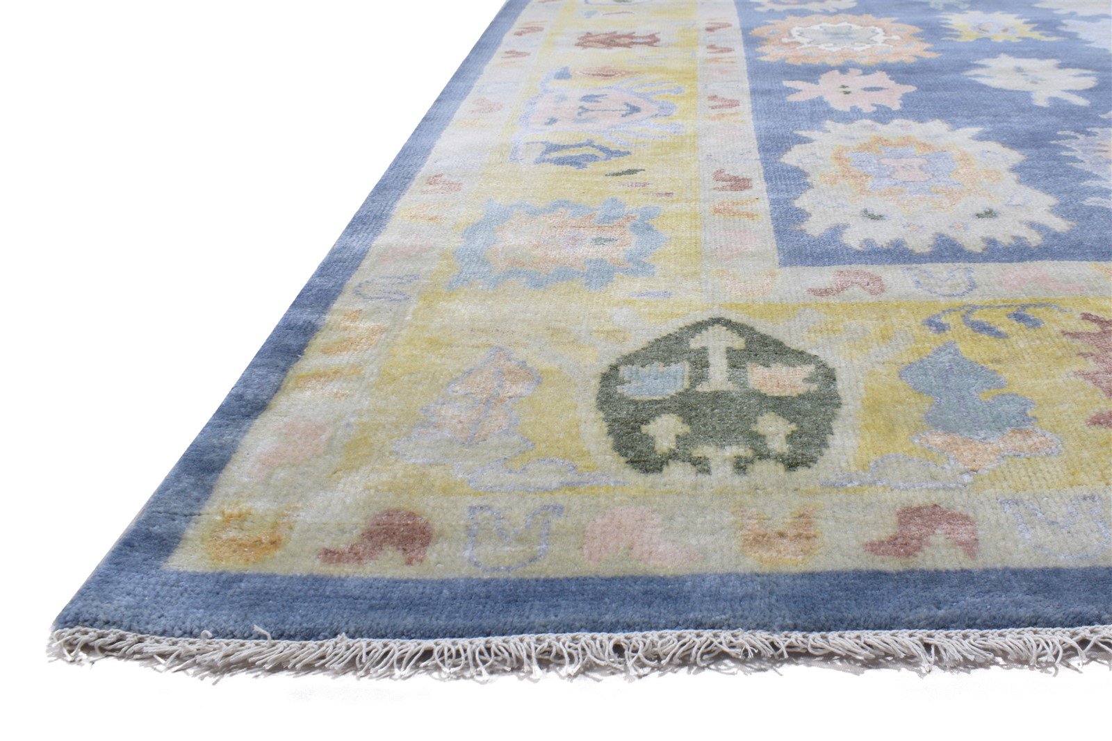 Hand Knotted Blue Wool Rug 8' X 10' Persian Oushak Oriental Large Carpet 