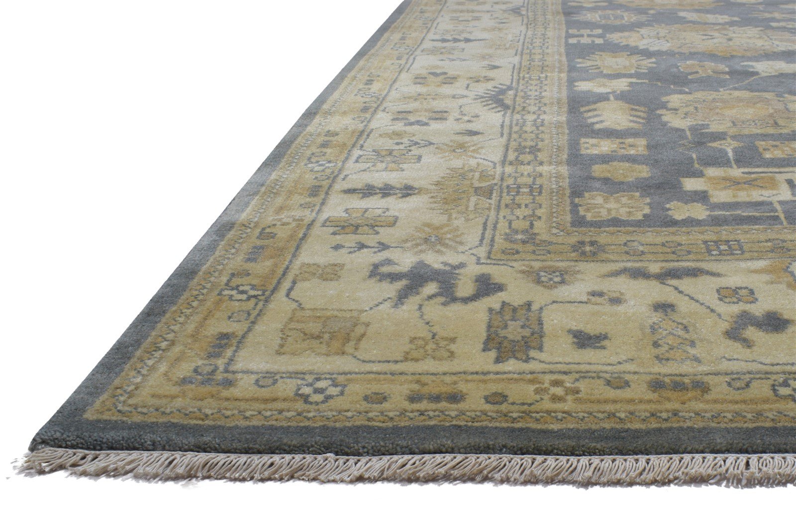 Wool Charcoal Rug 9' X 12' Persian Hand Knotted Oushak Oriental Large Carpet 