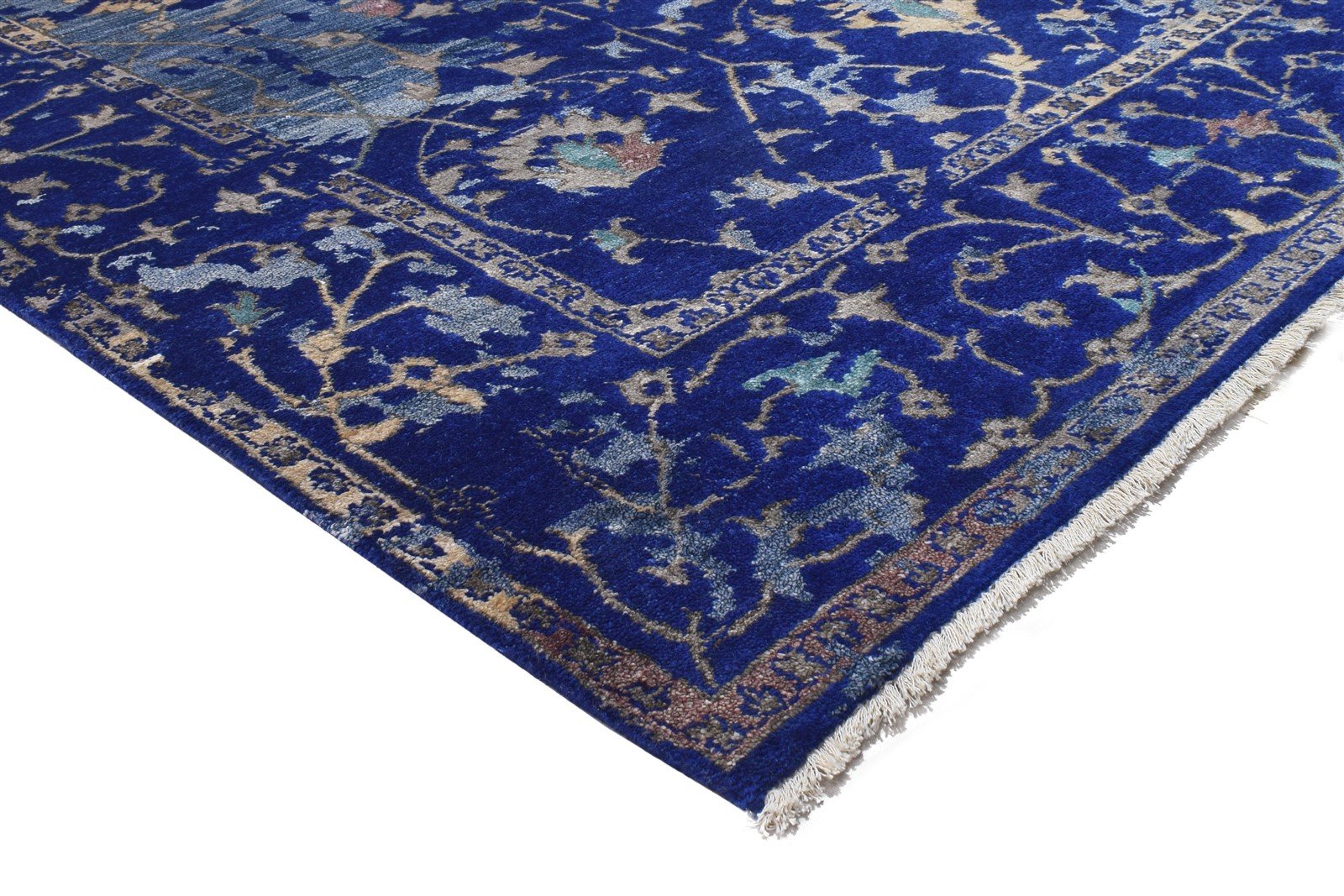 Blue Silk Rug 8' X 10' Persian Hand Knotted Kashan Abstract Large Carpet 