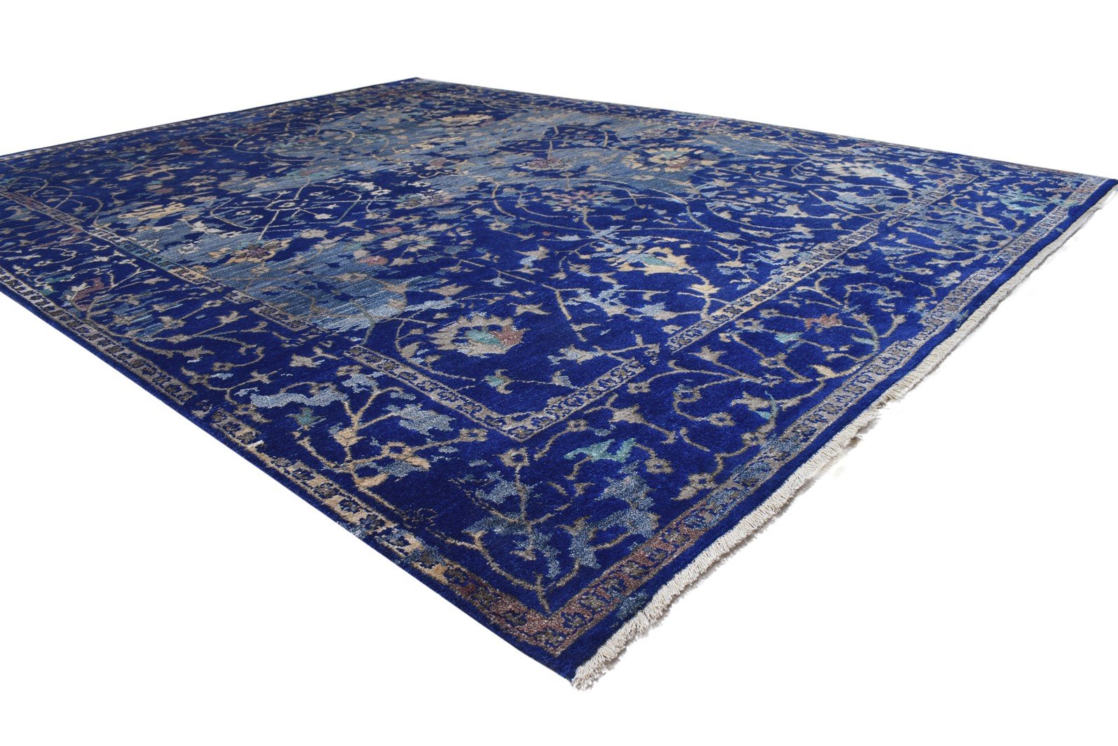 Blue Silk Rug 8' X 10' Persian Hand Knotted Kashan Abstract Large Carpet 