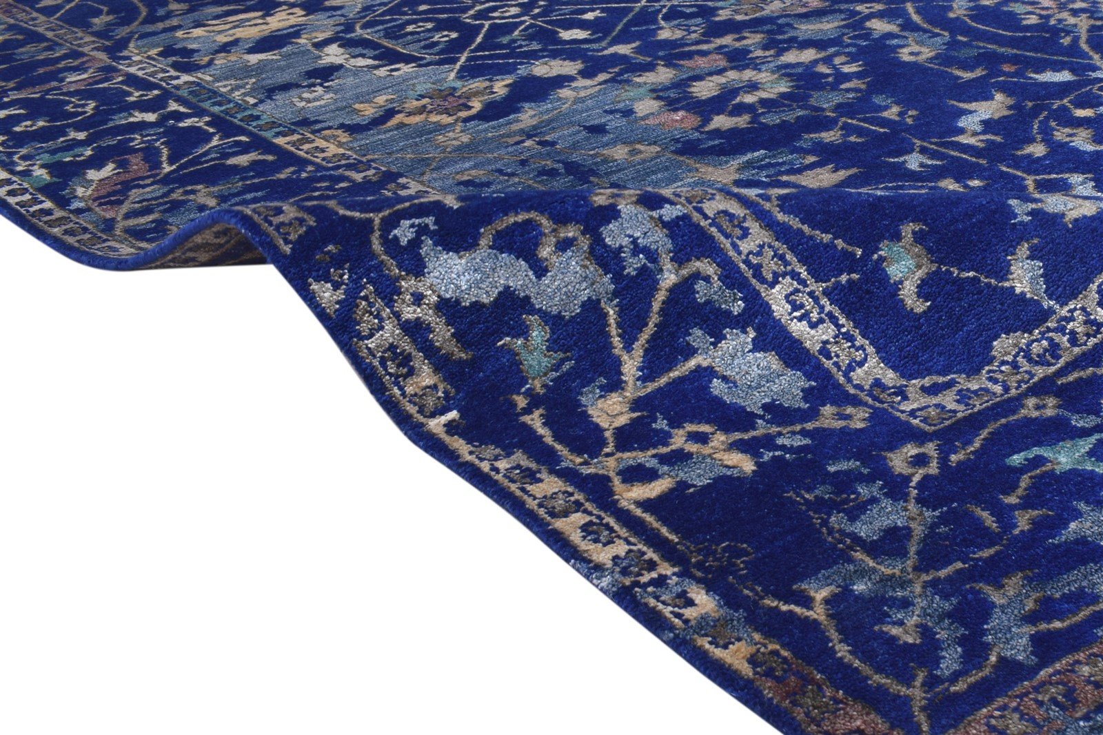 Blue Silk Rug 8' X 10' Persian Hand Knotted Kashan Abstract Large Carpet 